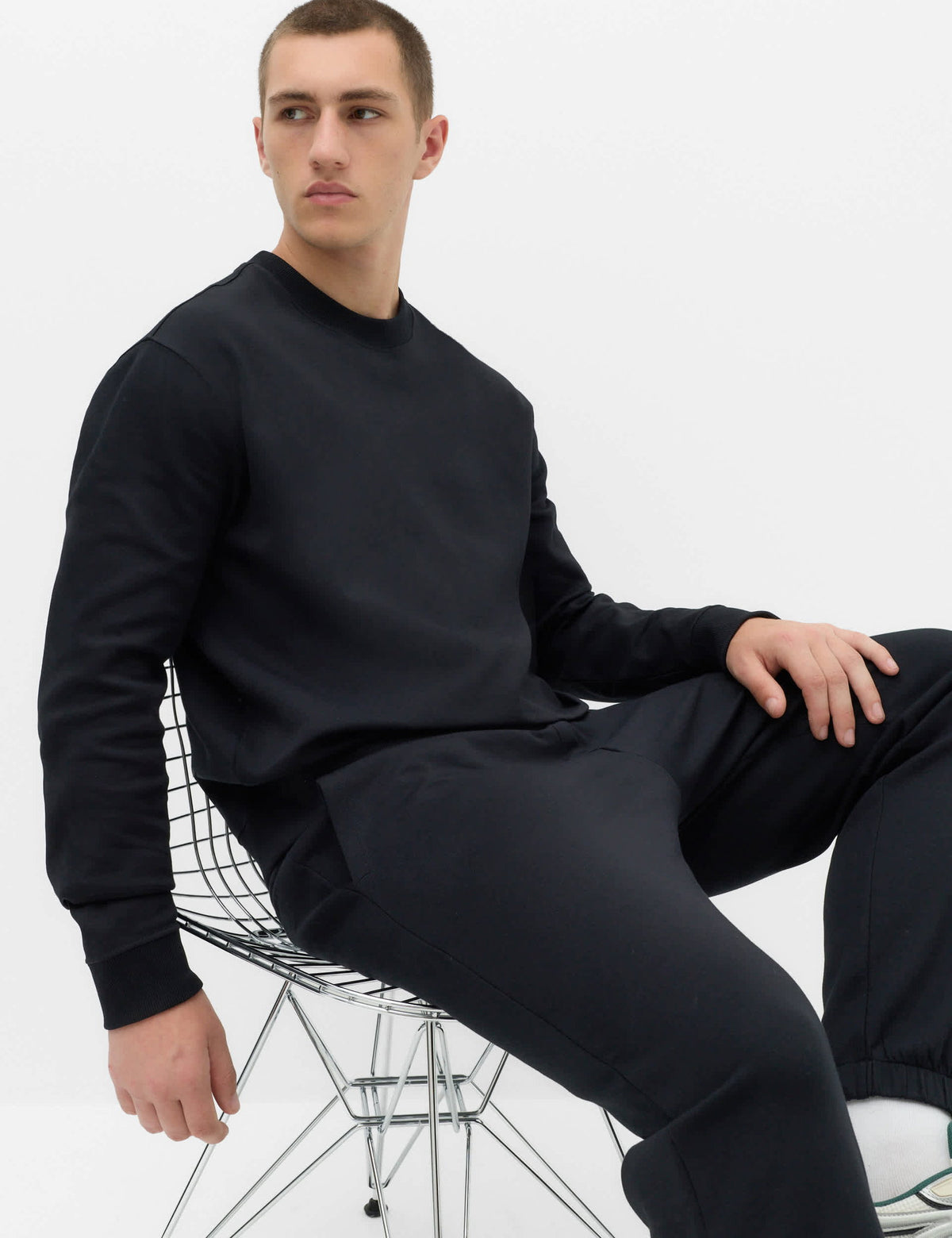 Pamuk Karışımlı Bisiklet Yaka Sweatshirt