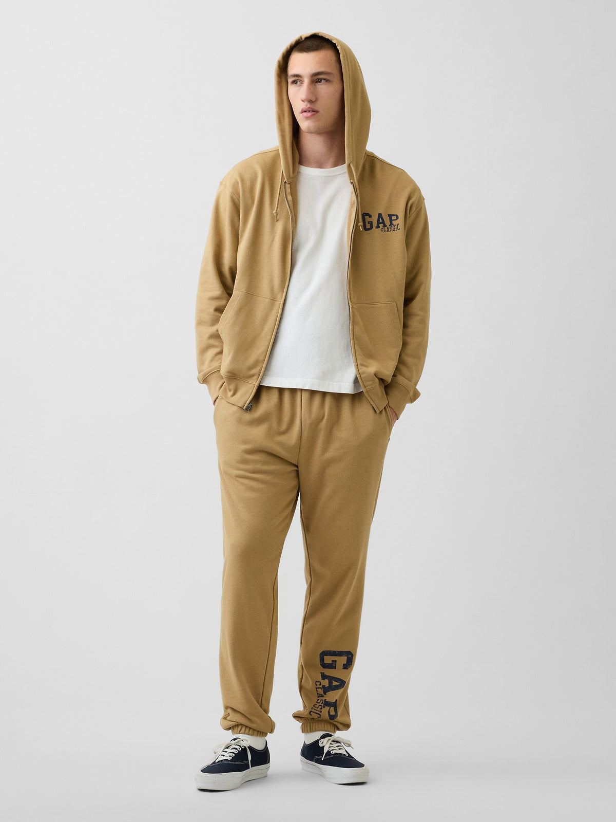 Açık Kahverengi Relaxed Gap Logo Fransız Havlu Kumaş Fermuarlı Sweatshirt