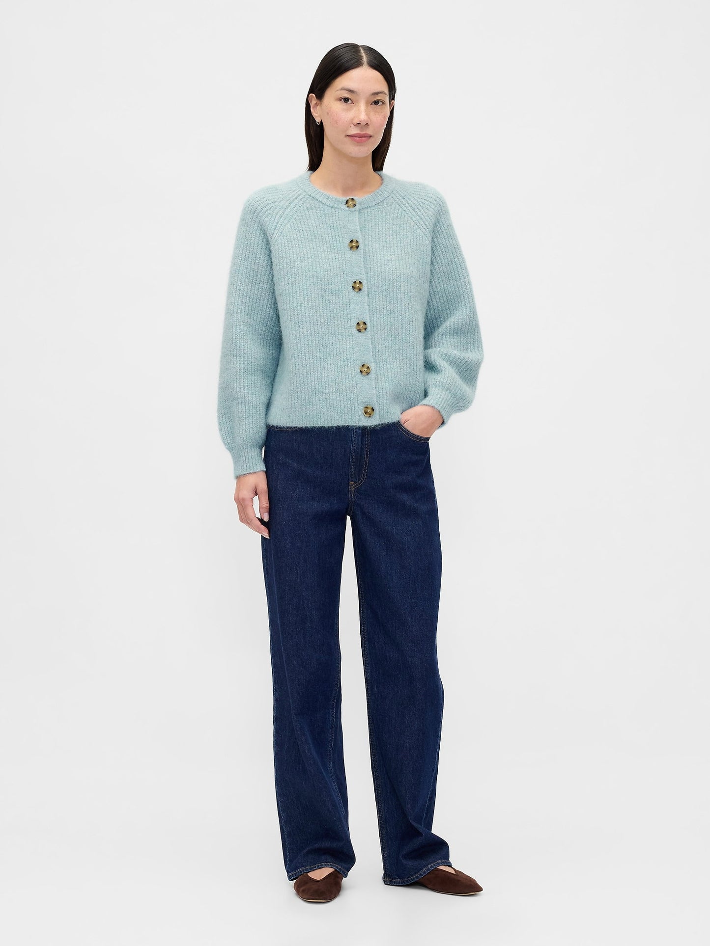 Açık Mavi Fuzzy Shaker Stitch Hırka