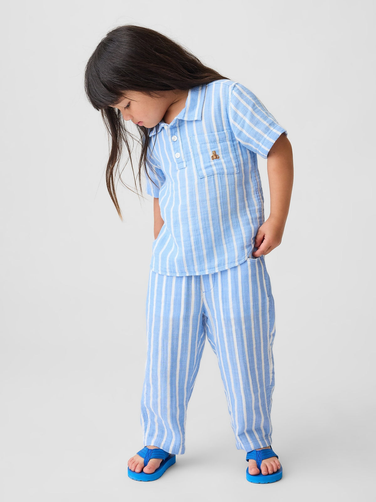 Açık Mavi Pamuk Gauze Pull-on Barrel Pantolon