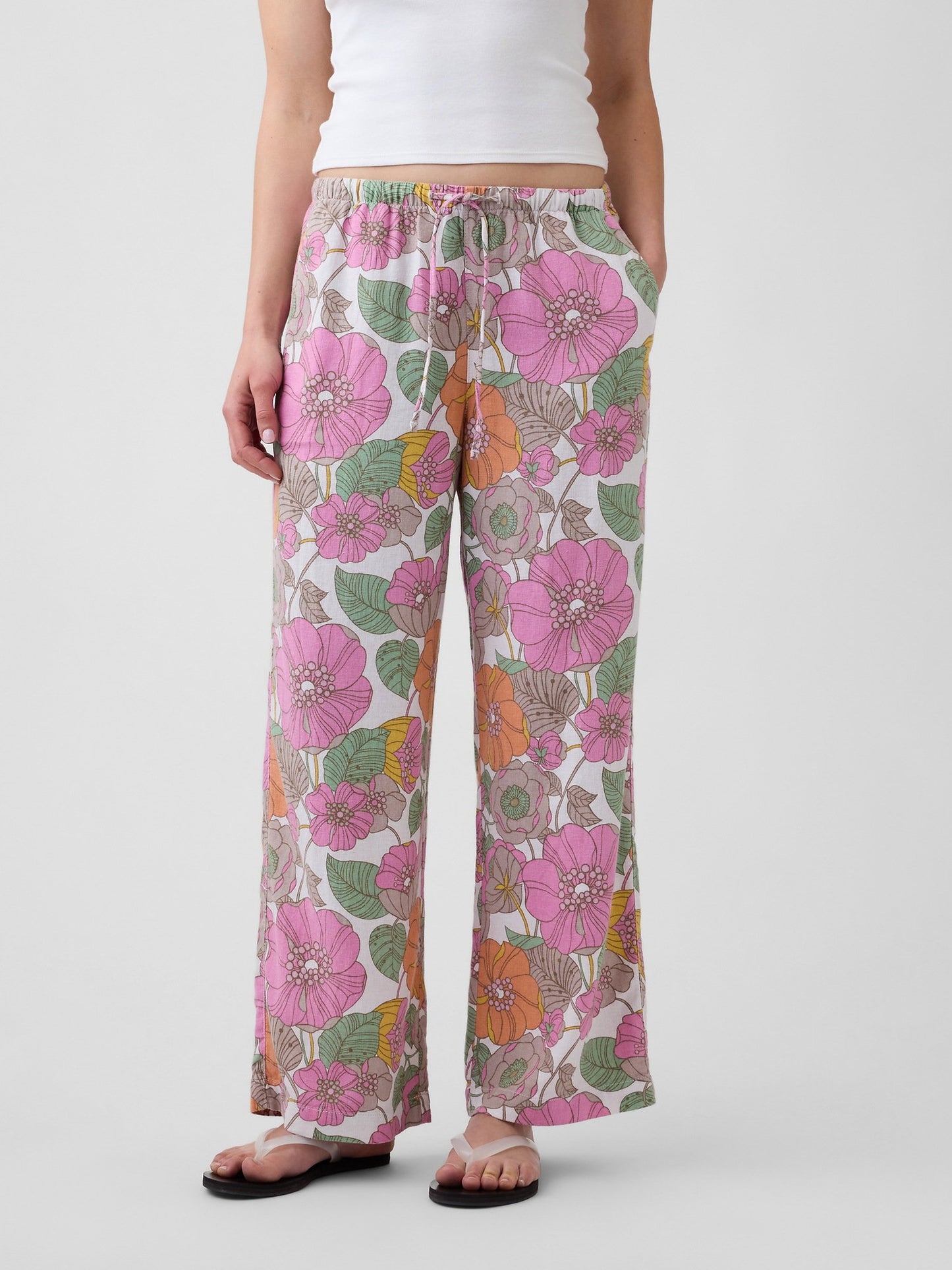 Çok Renkli Mid Rise Pull-on Wide-leg Pantolon