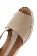 Kadın Bej Dolgu Topuklu Deri Espadril Sandalet