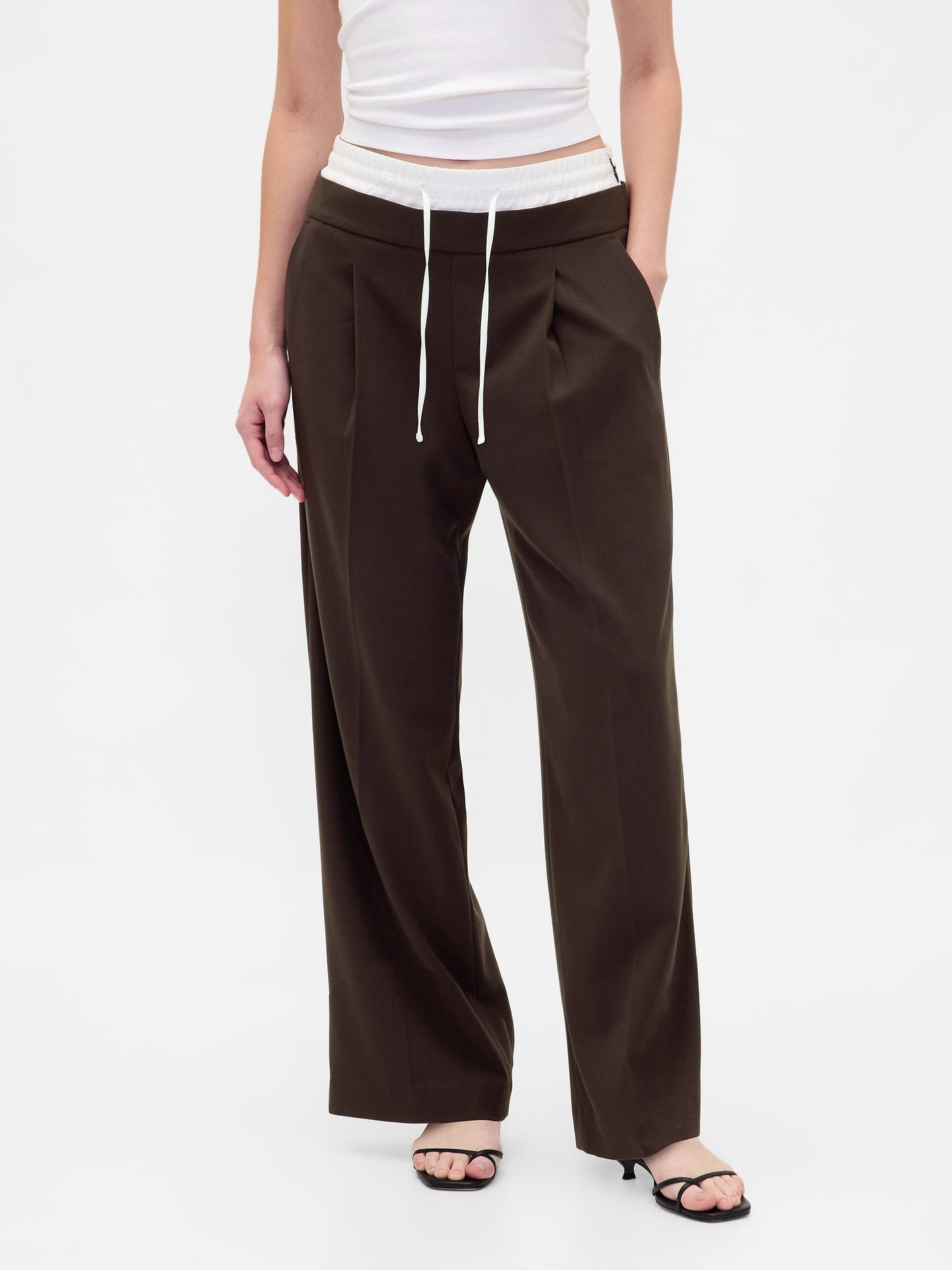 Koyu Kahverengi Mid Rise Double-waist Pantolon