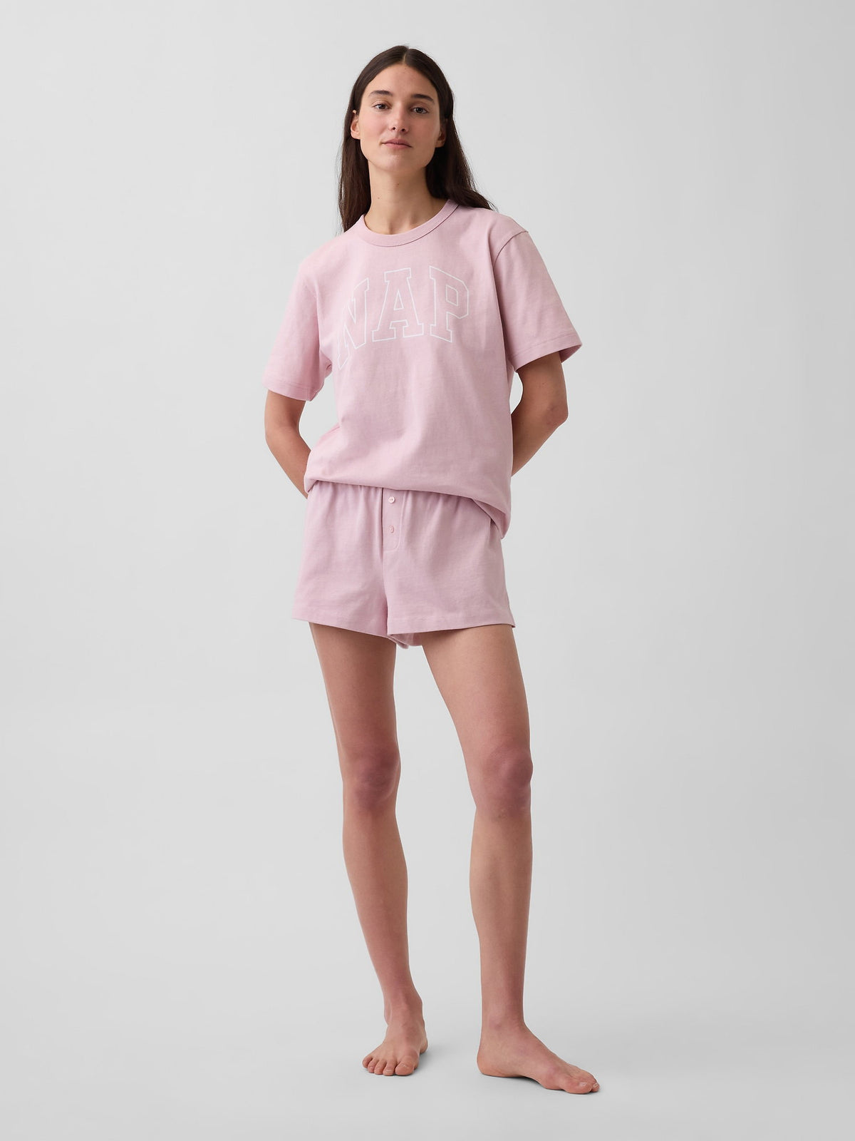 Açık Pembe Nap Logo Oversized Pijama Üstü