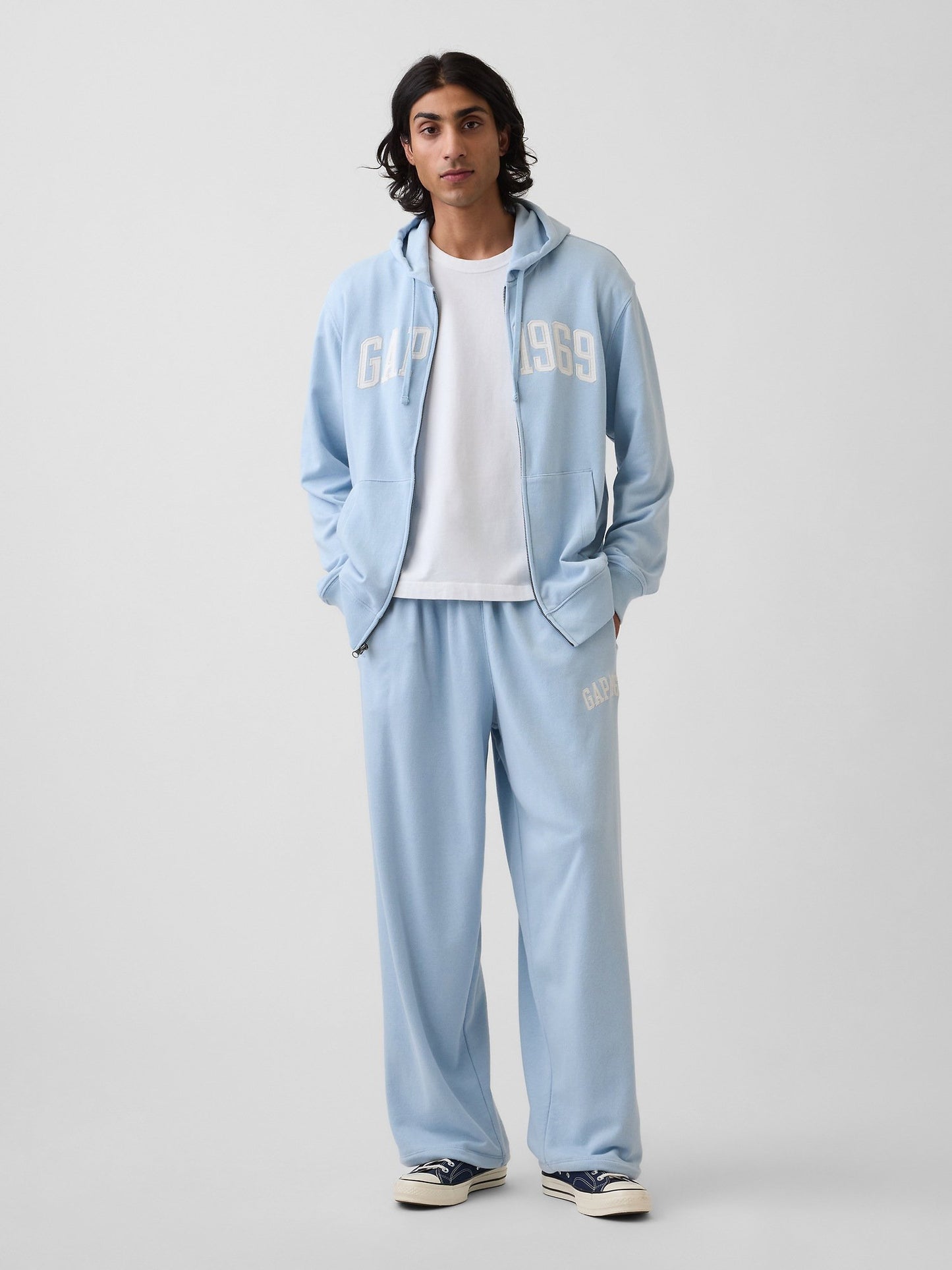 Açık Mavi Fransız Havlu Kumaş Relaxed Gap 1969 Logo Fermuarlı Sweatshirt