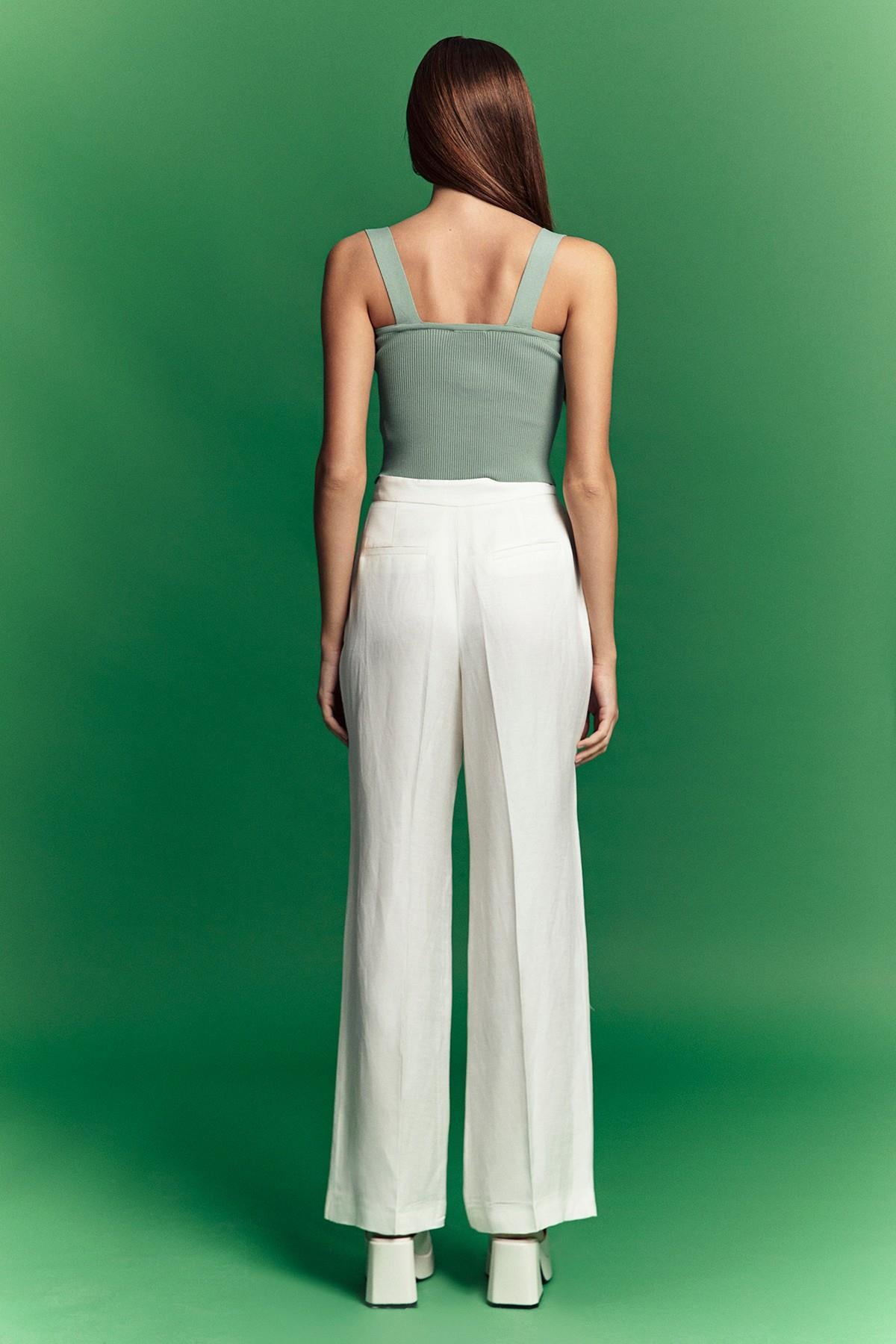 Düğmeli Mint Triko Top