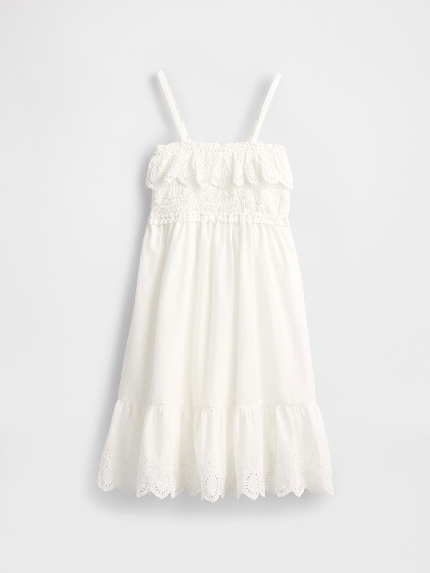 Beyaz Kids Smocked Ruffle Midi Elbise