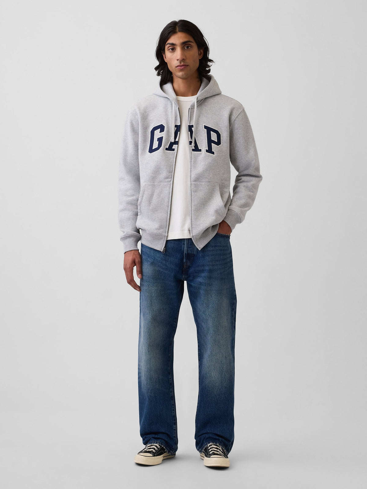 Açık Gri Vintagesoft Arch Logo Tam Fermuarlı Sweatshirt