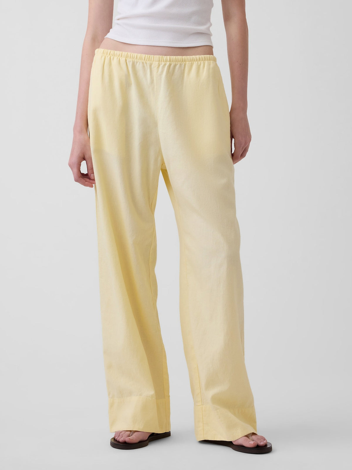 Sarı Keten Karışımlı Easy Wide-leg Pantolon
