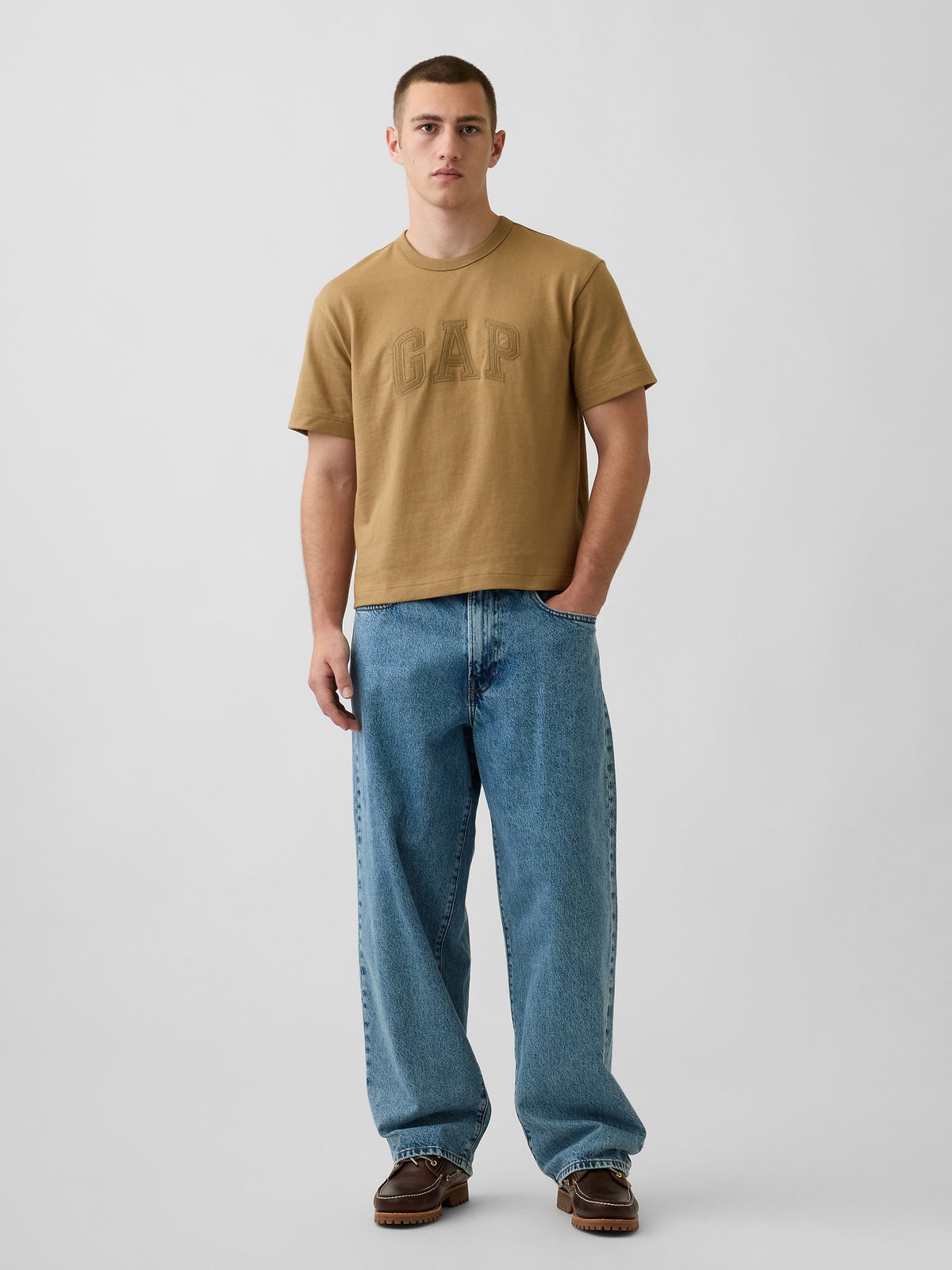 Açık Kahverengi Heavyweight Relaxed Gap Logo Crop T-shirt