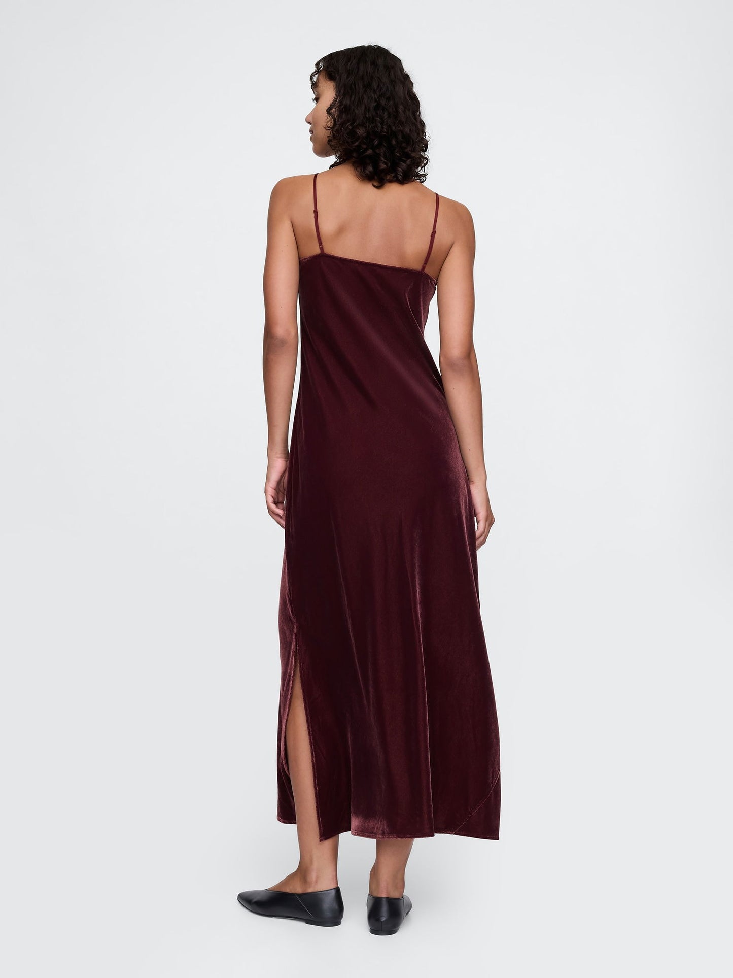 Bordo Kadife Maxi Slip Elbise