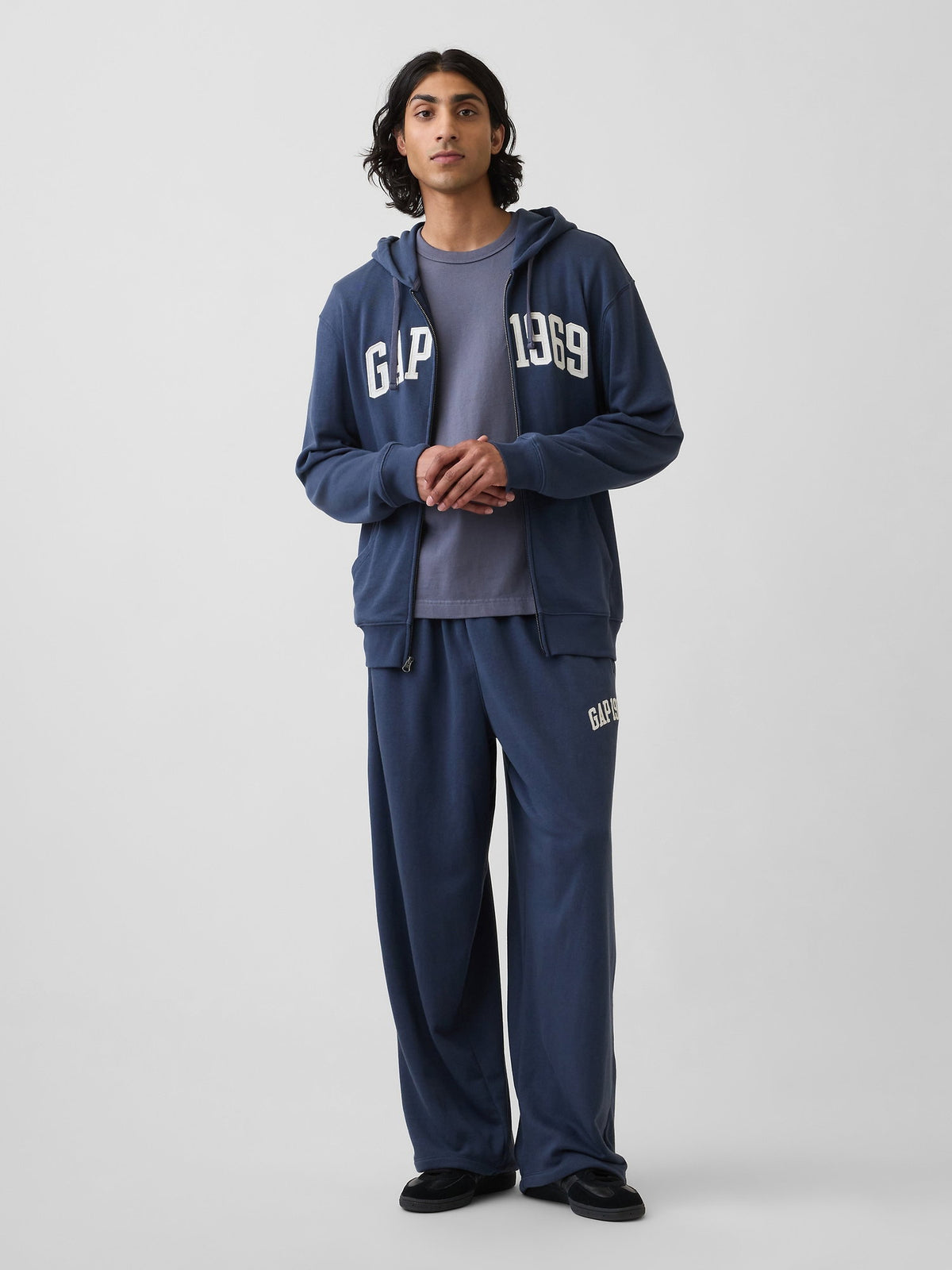 Açık Mavi Fransız Havlu Kumaş Relaxed Gap 1969 Logo Fermuarlı Sweatshirt