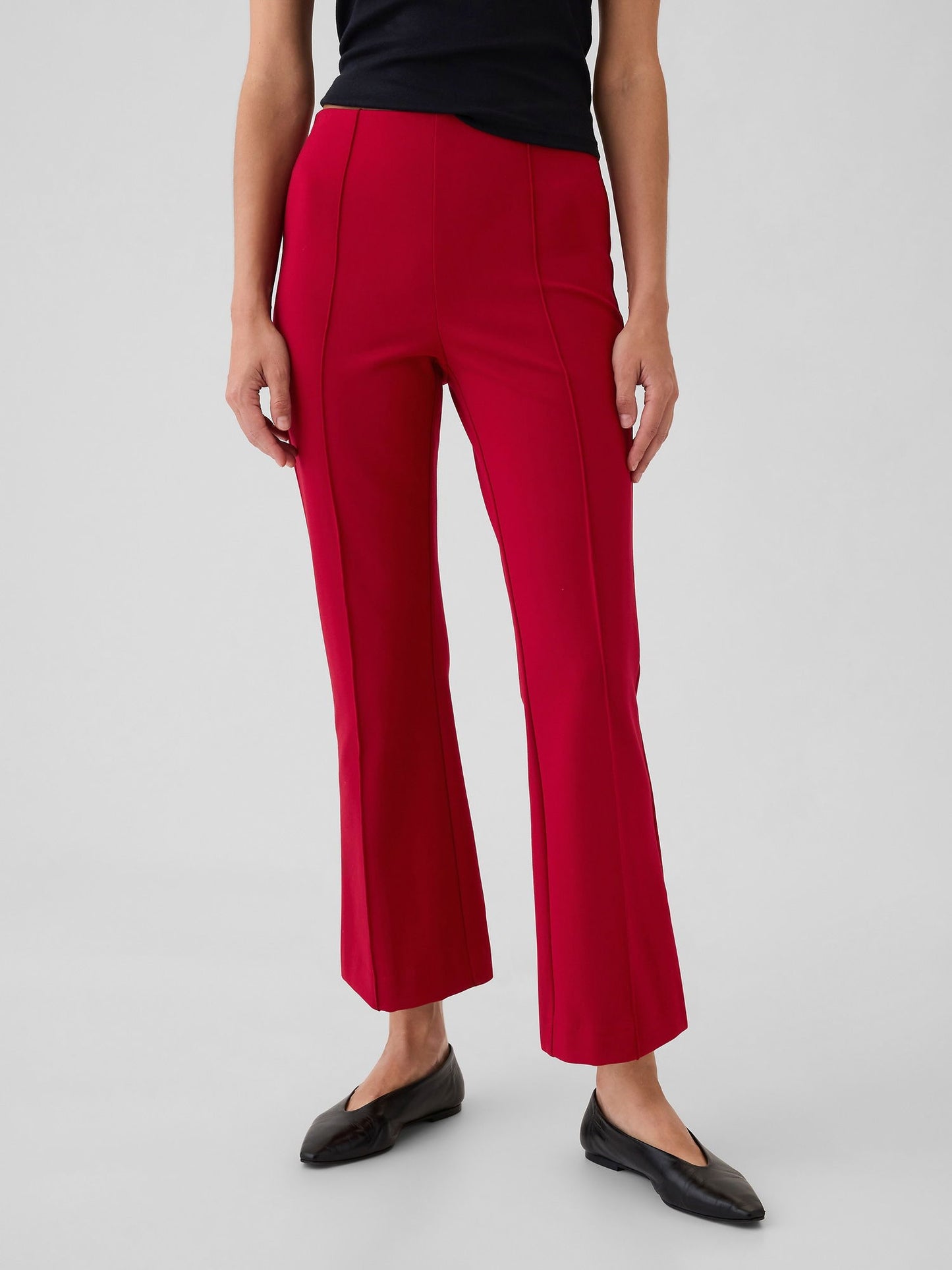 Kırmızı High Rise Double Knit Crop Kick Pantolon