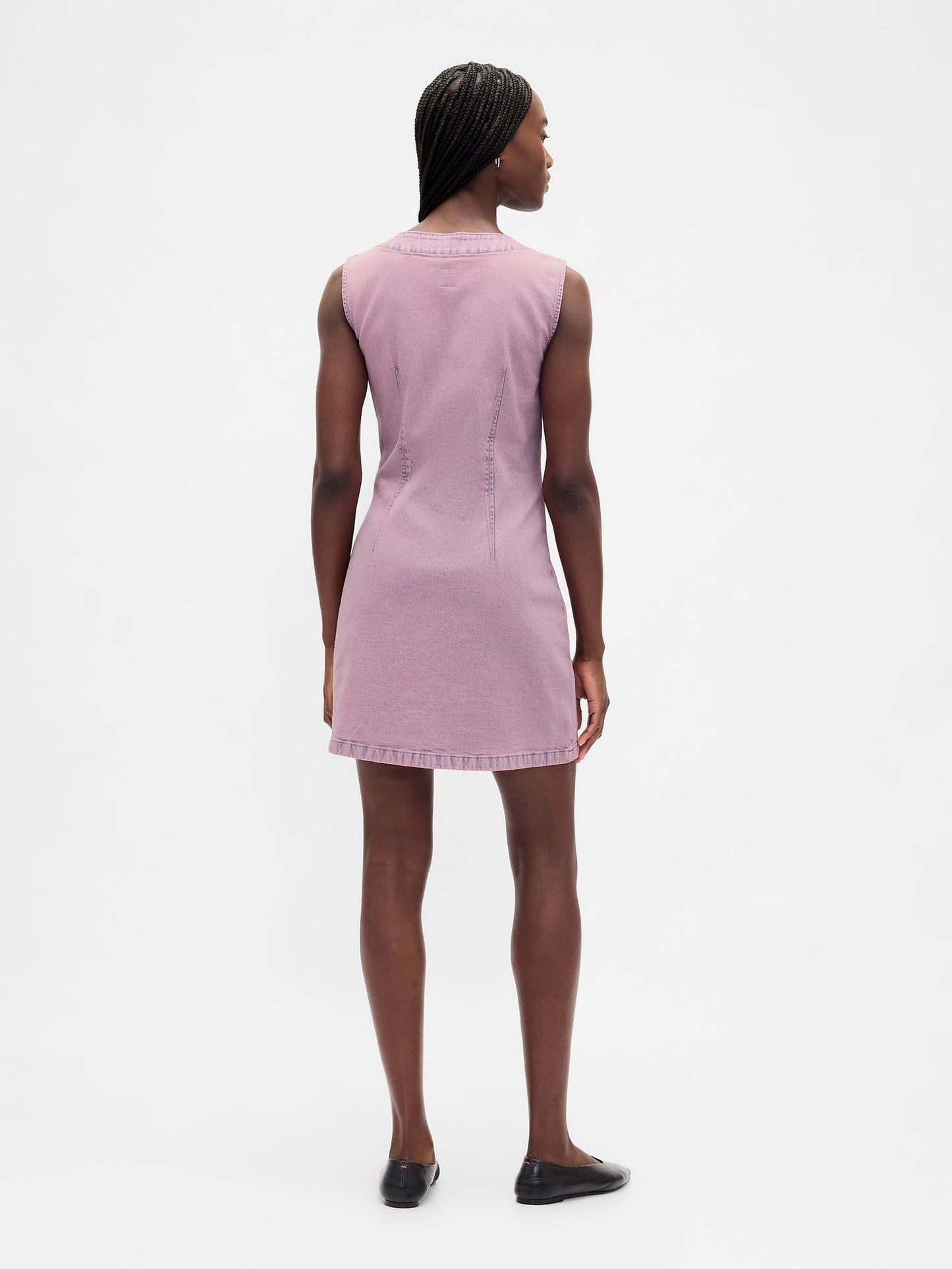 Pembe Denim V-yaka Mini Elbise