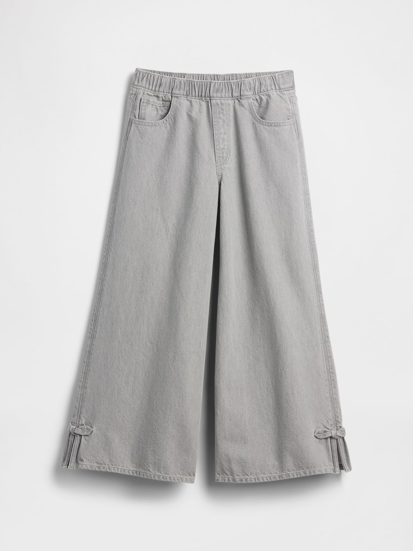 Gri Kids Düşük Bel Fiyonk Yırtmaçlı Baggy Jean Pantolon