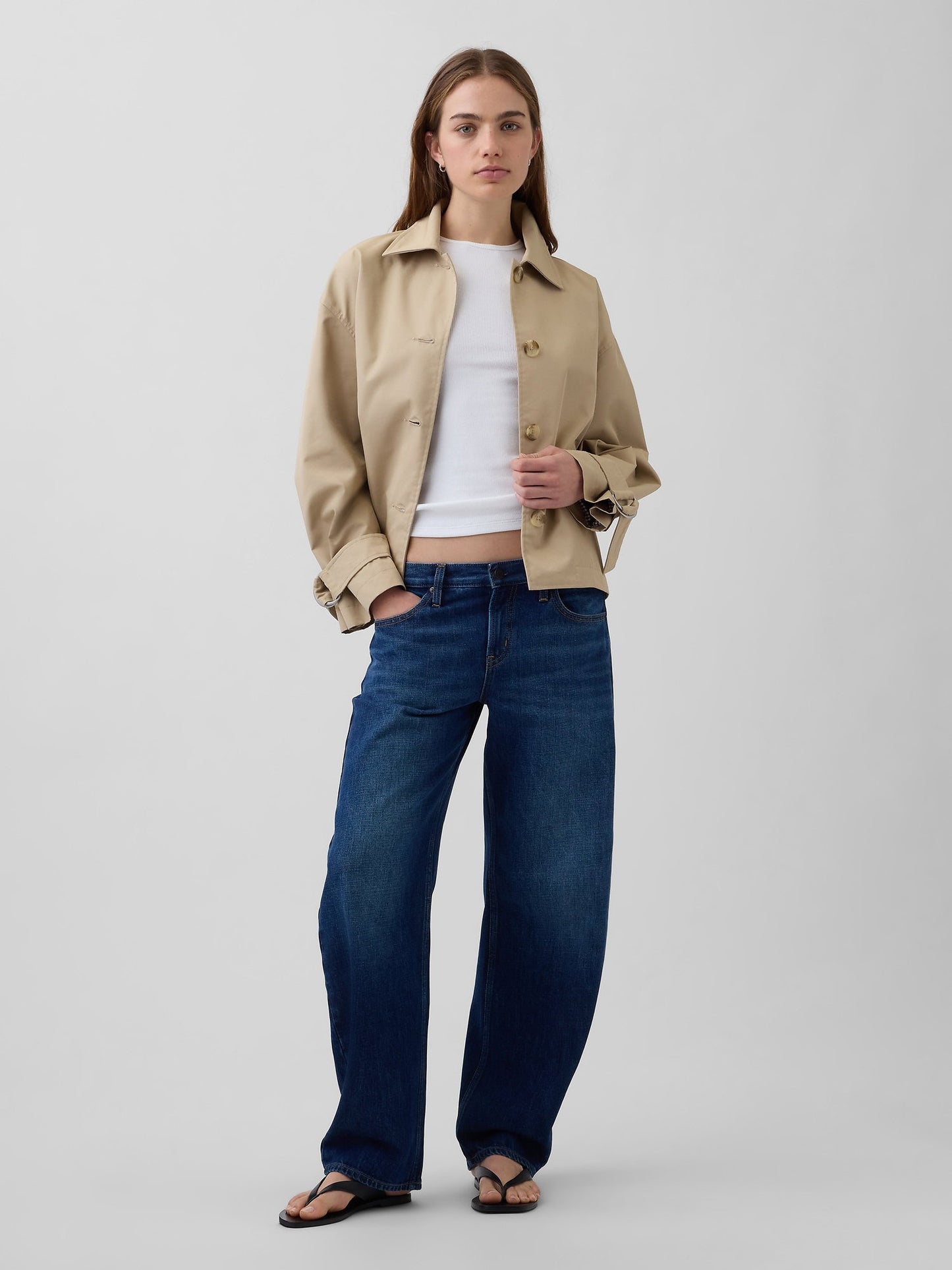 Bej Oversized Crop Trençkot Ceket