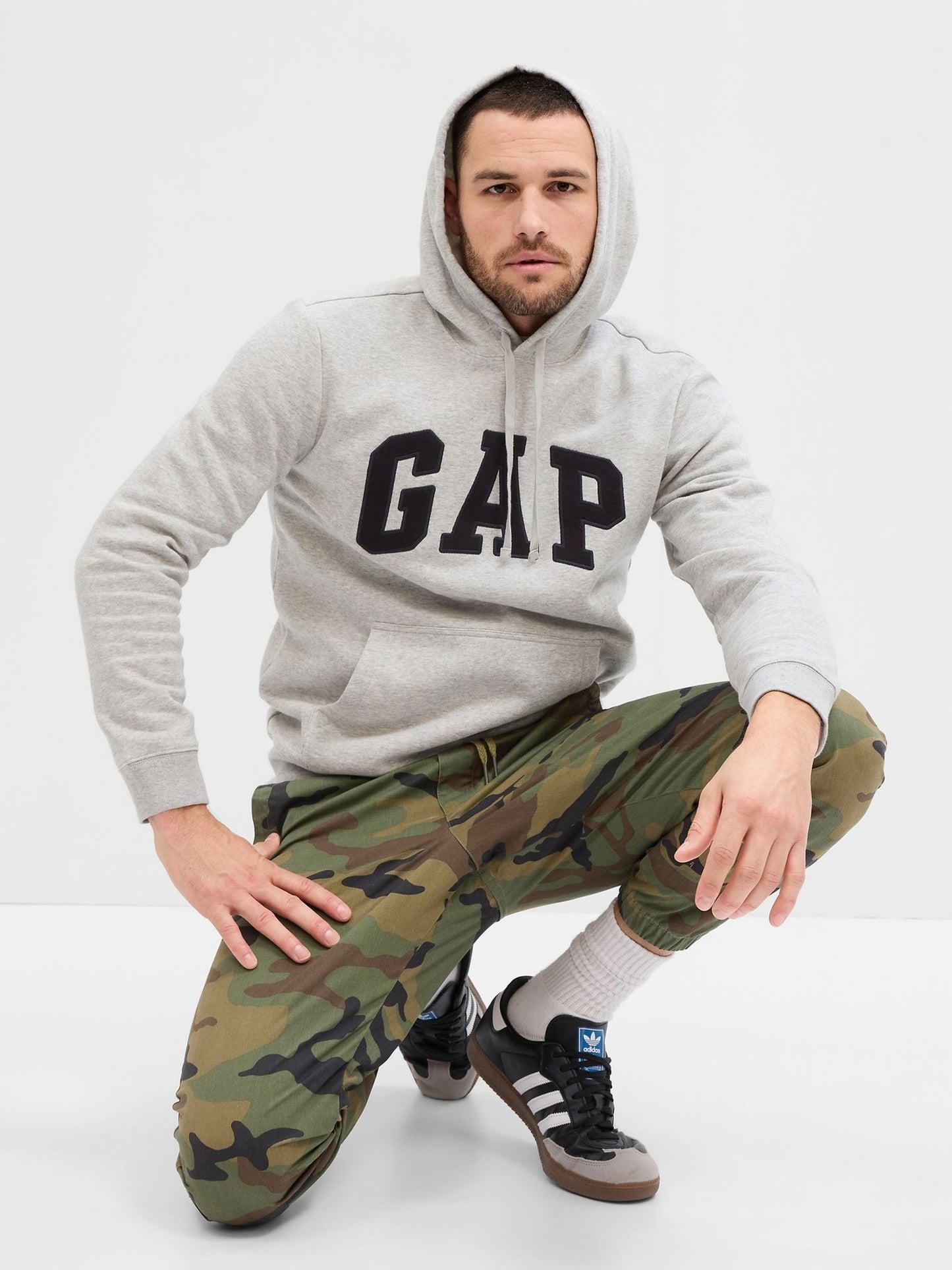 Kırçıllı Açık Gri Gap Logo Kapüşonlu Sweatshirt