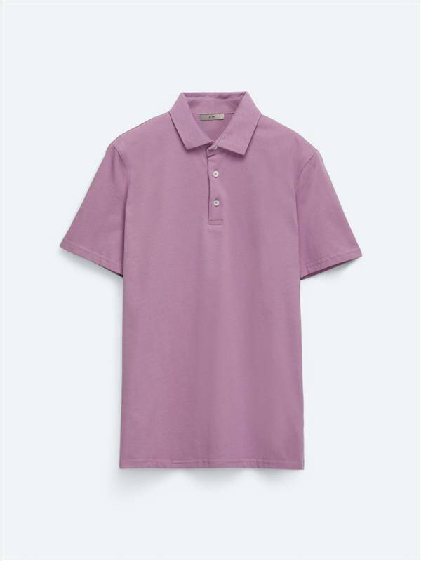 Eflatun Düz Polo Yaka %100 Pamuk T-shirt