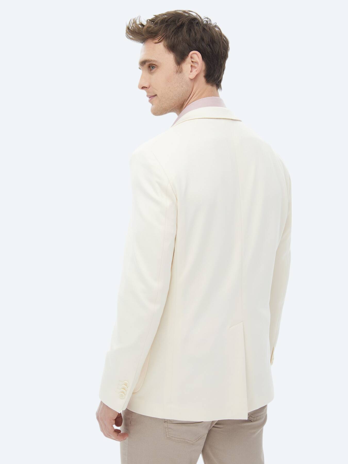 Ekru Düz Modern Fit Örme Ceket
