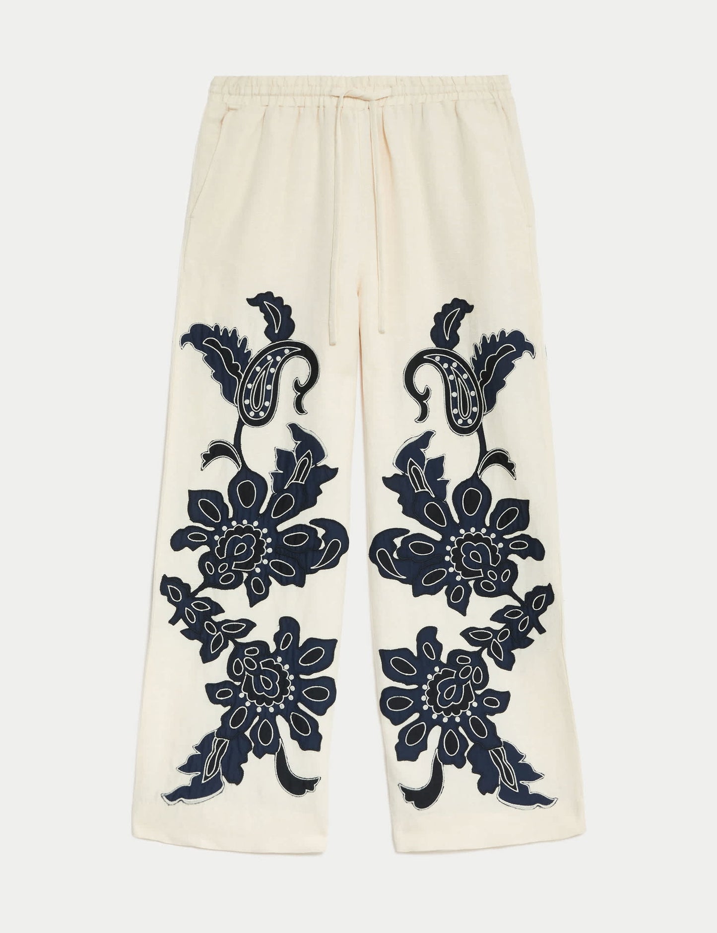 Jaeger Işleme Detaylı Wide Leg Keten Pantolon