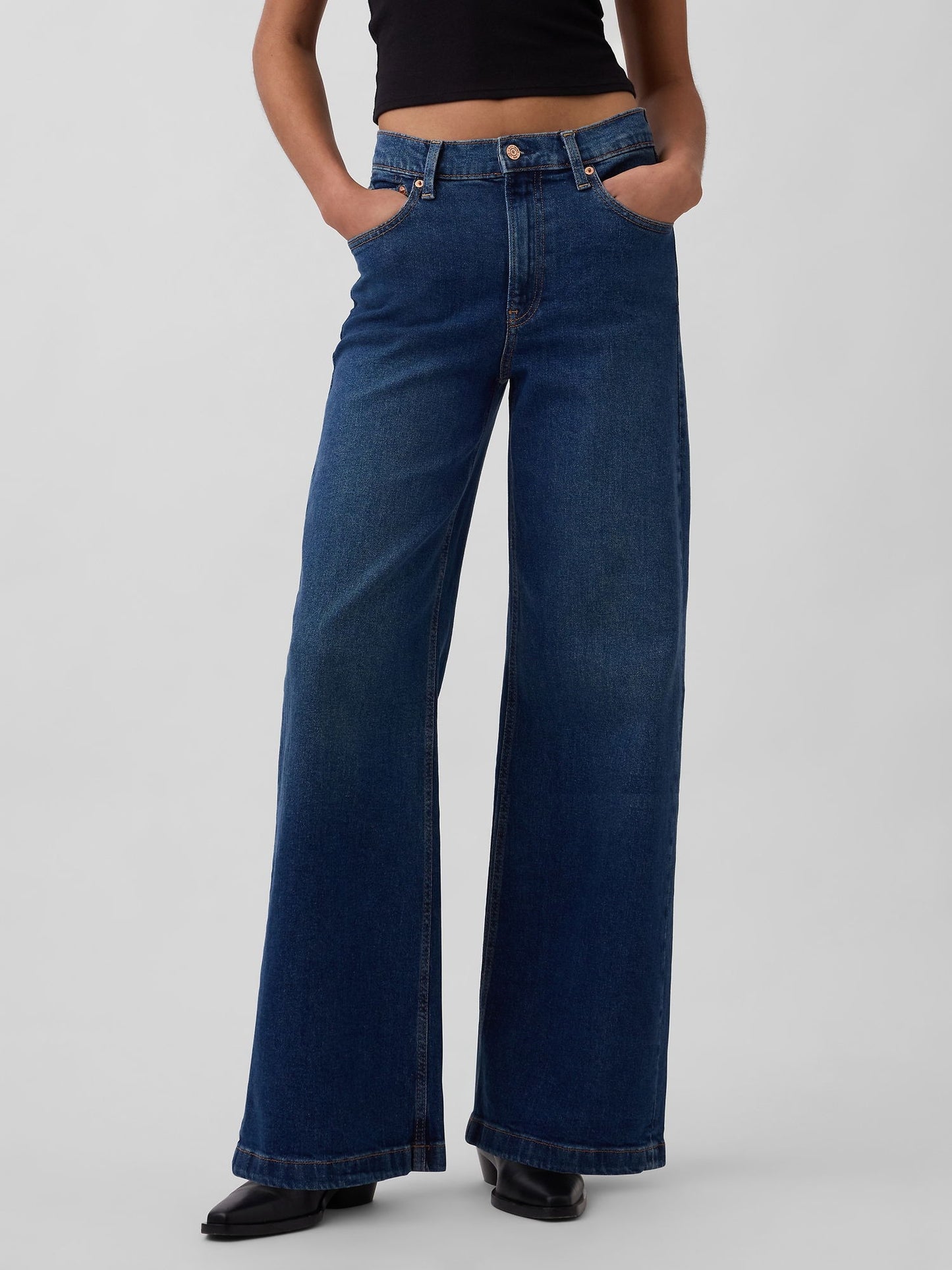 Koyu Mavi High Rise Stride Wide-leg Jean Pantolon
