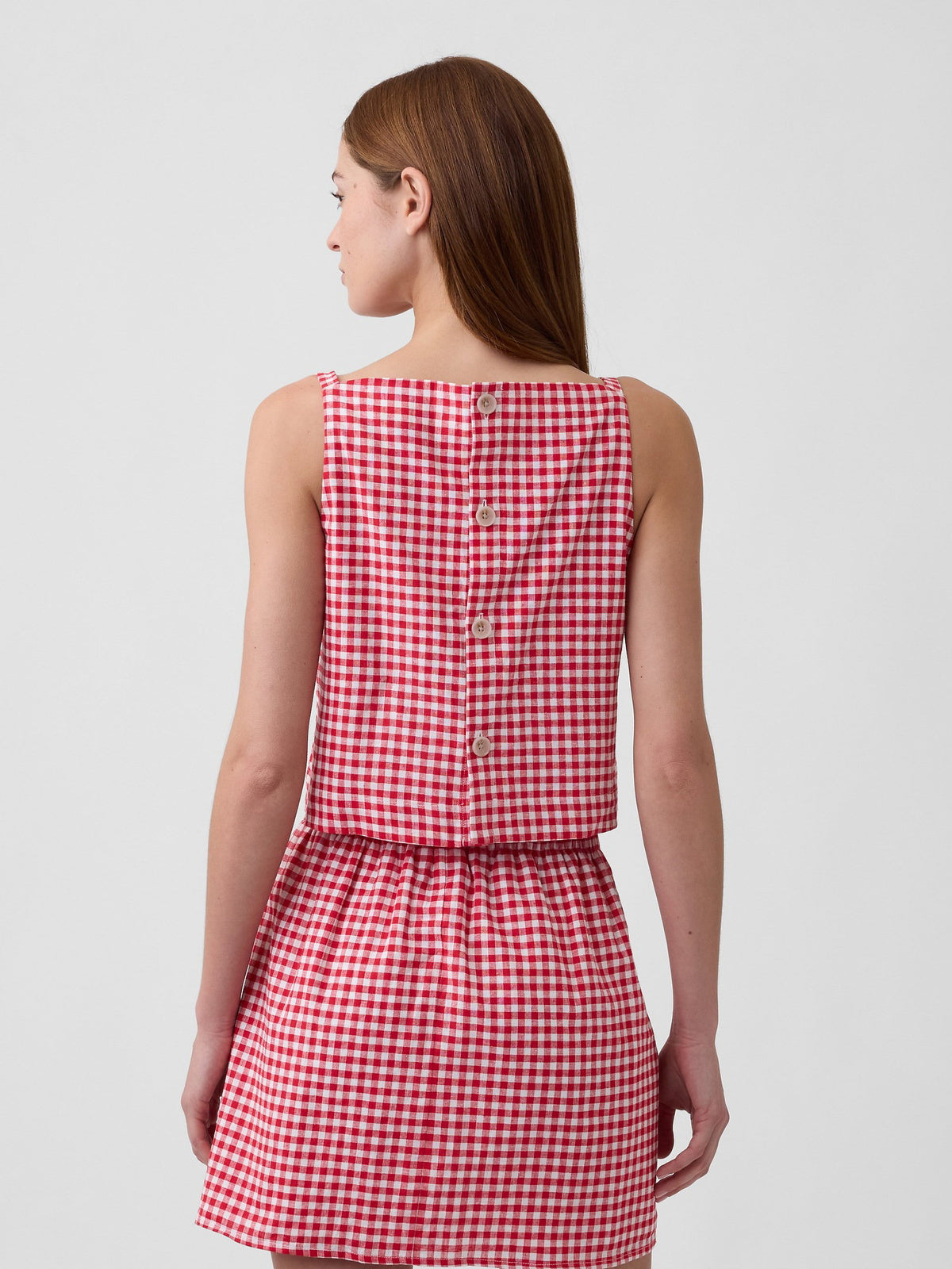 Kırmızı Keten Karışımlı Apron Bluz