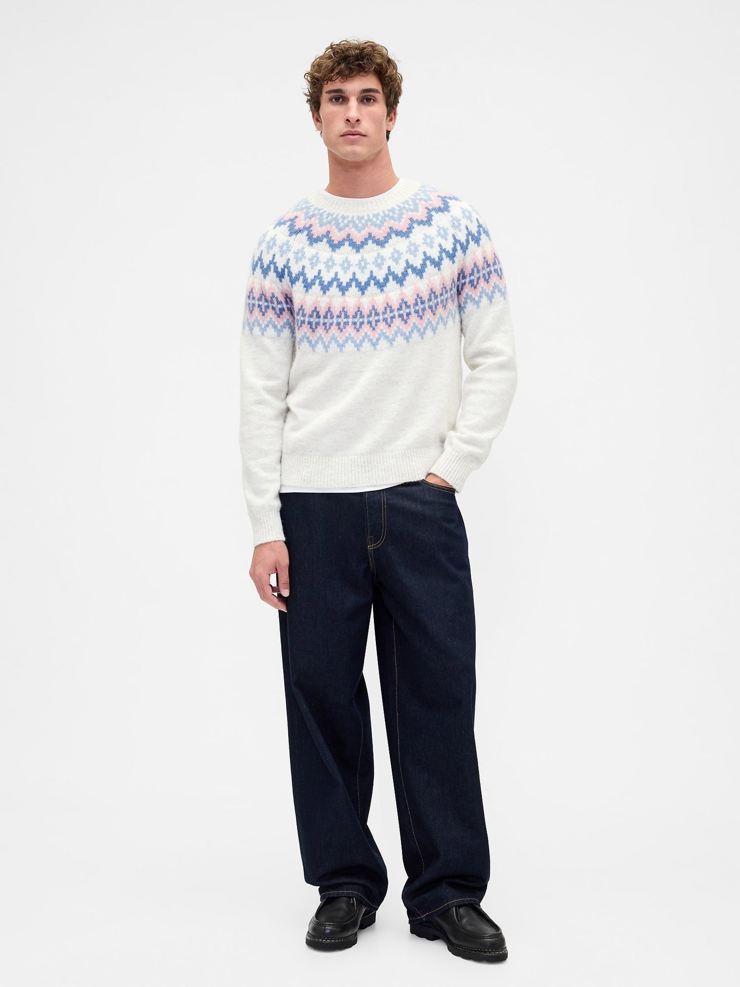 Beyaz Fuzzy Relaxed Fair Isle Kazak