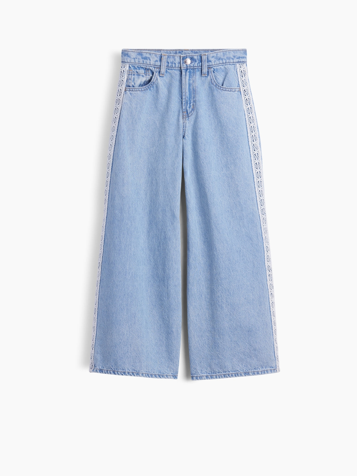 Açık Mavi Low Rise Lace-trim Baggy Jean Pantolon