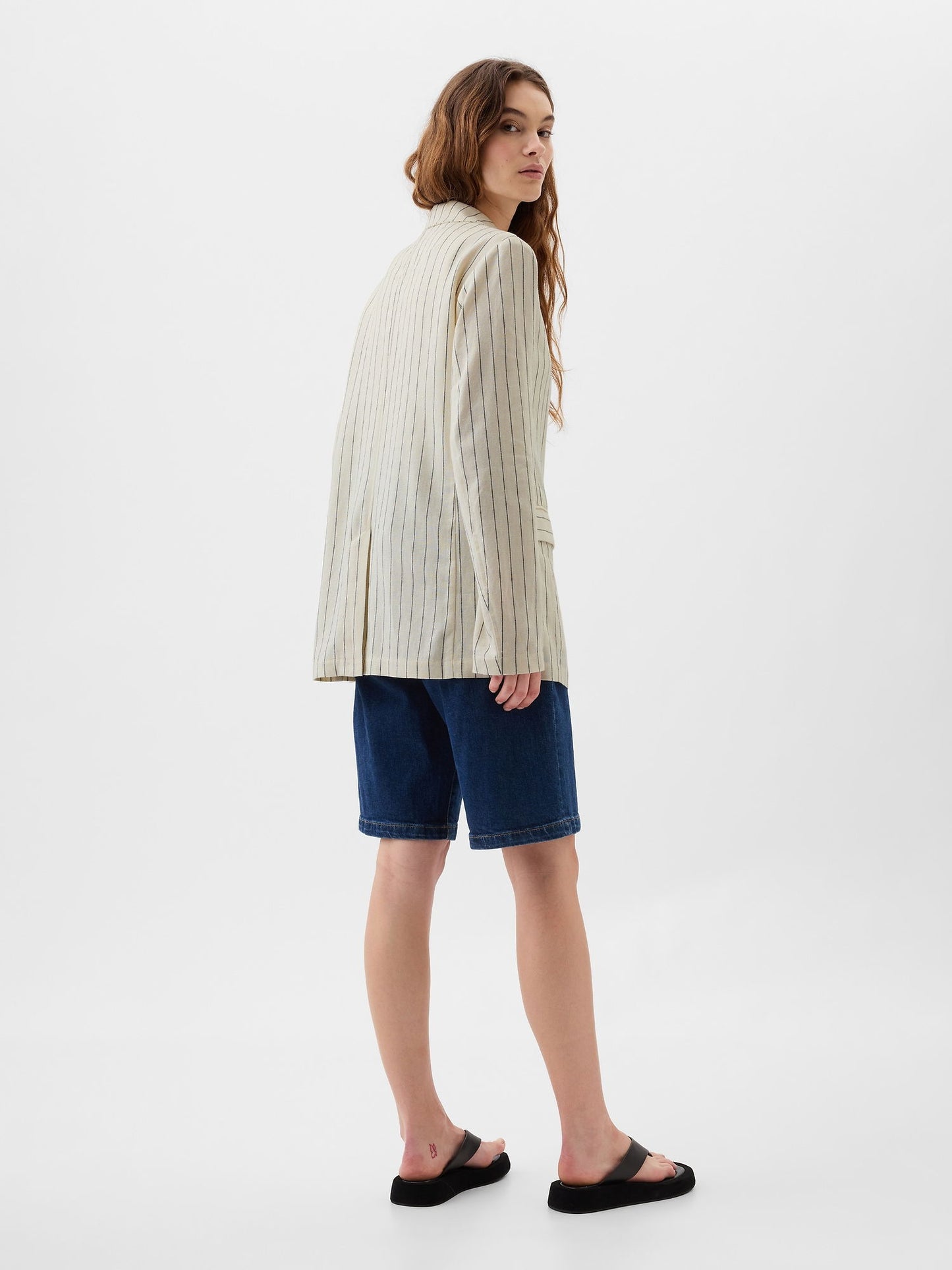 Bej Relaxed Keten Karışımlı Blazer