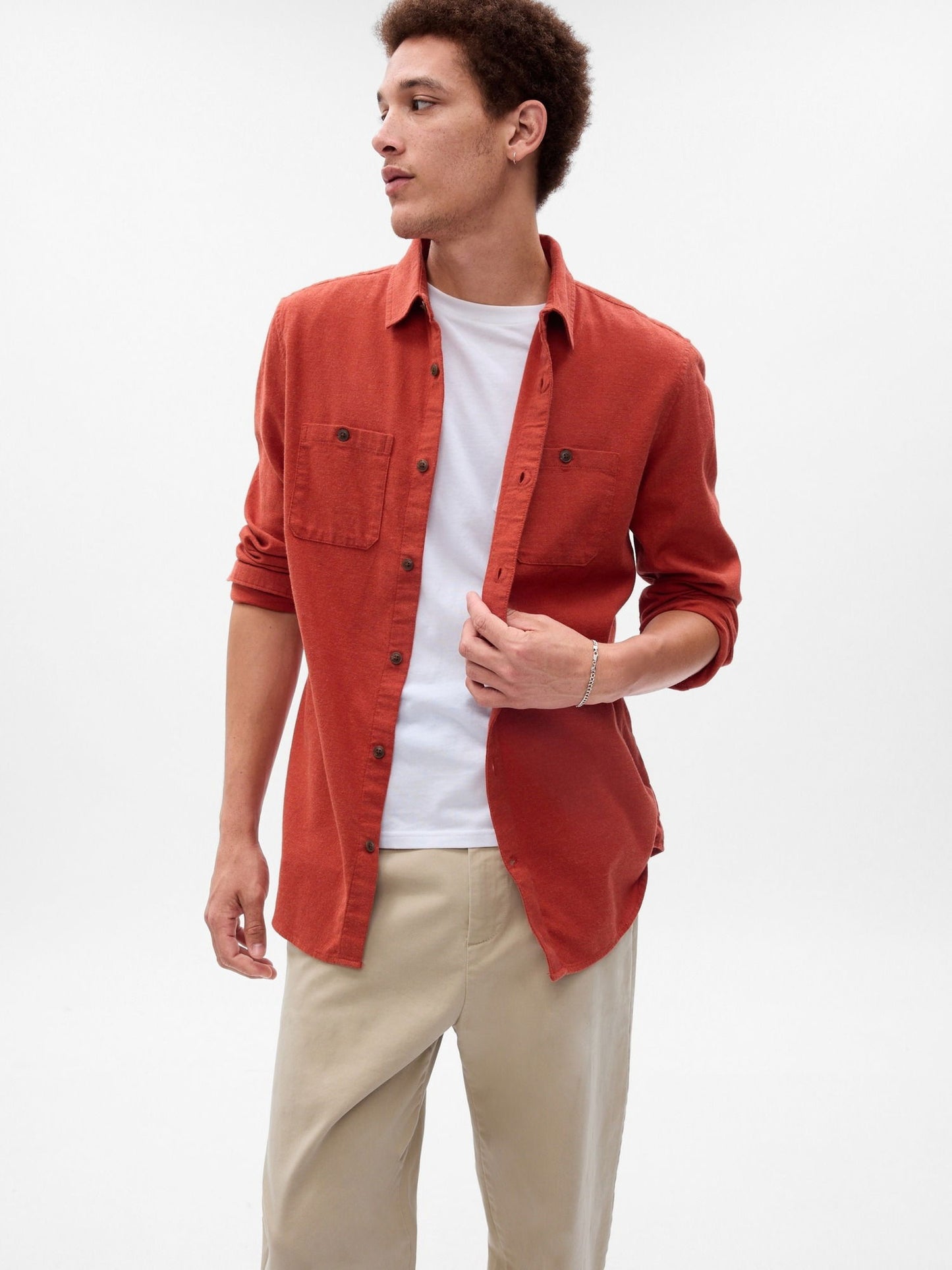 Turuncu %100 Organik Pamuk Midweight Flannel Gömlek