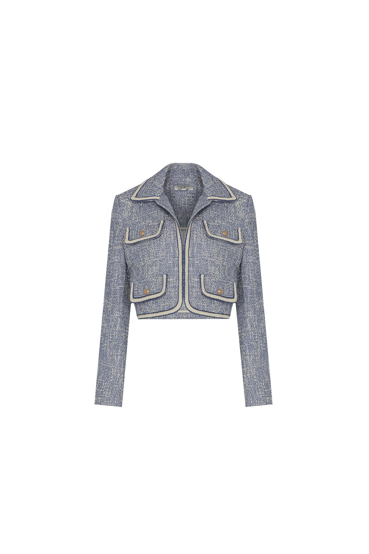 Gold Düğme Detaylı Indigo Crop Ceket