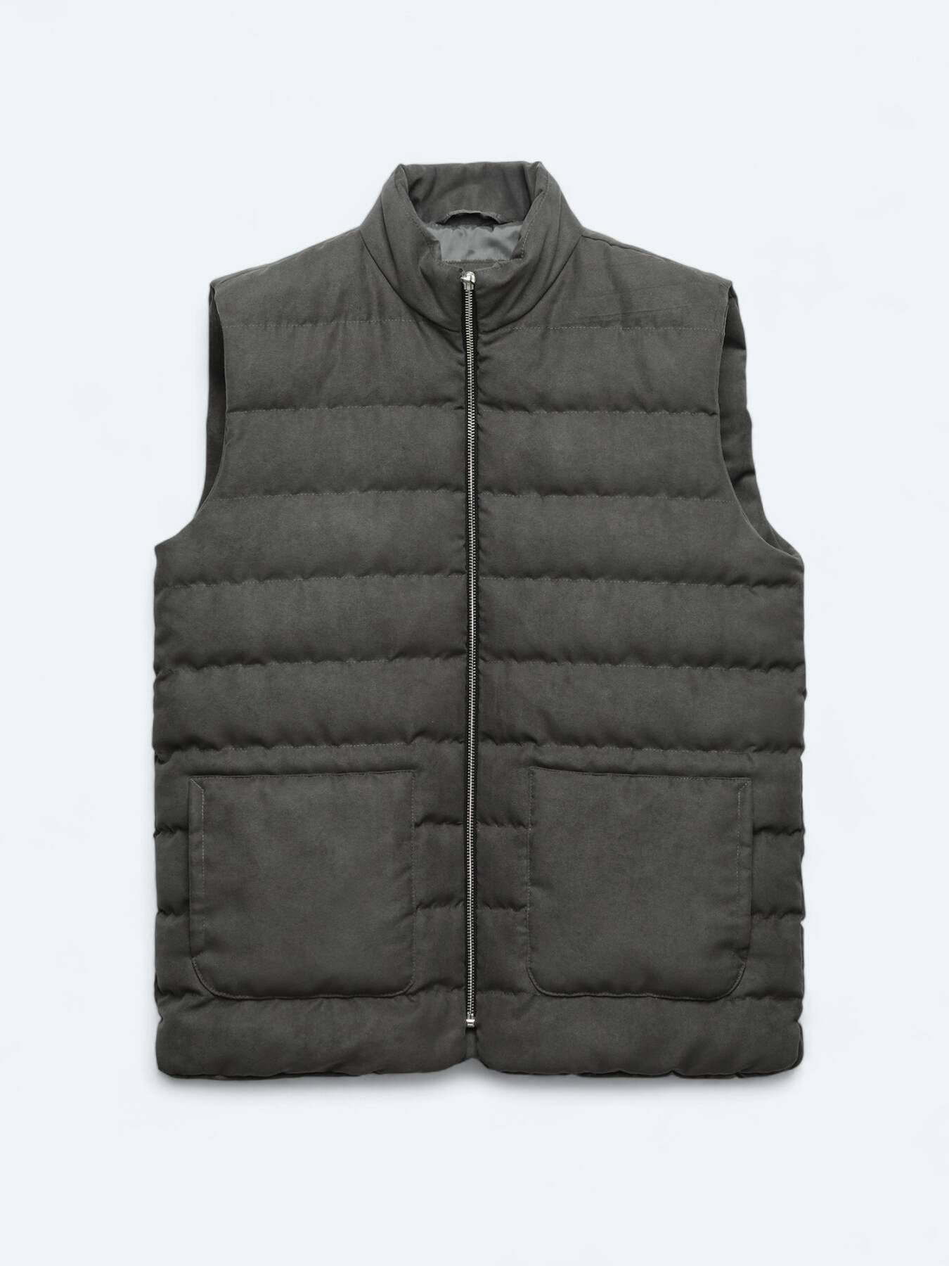 Gri Regular Fit Dik Yaka Casual Dokuma Spor Yelek