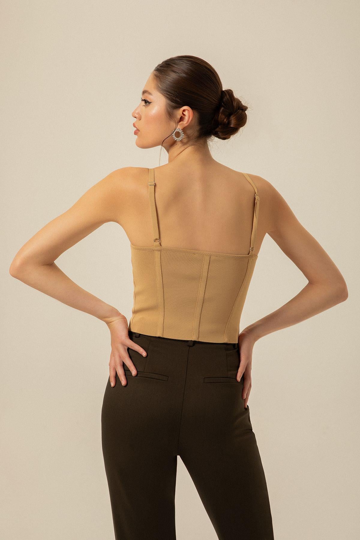 Ince Askılı Camel Triko Büstiyer