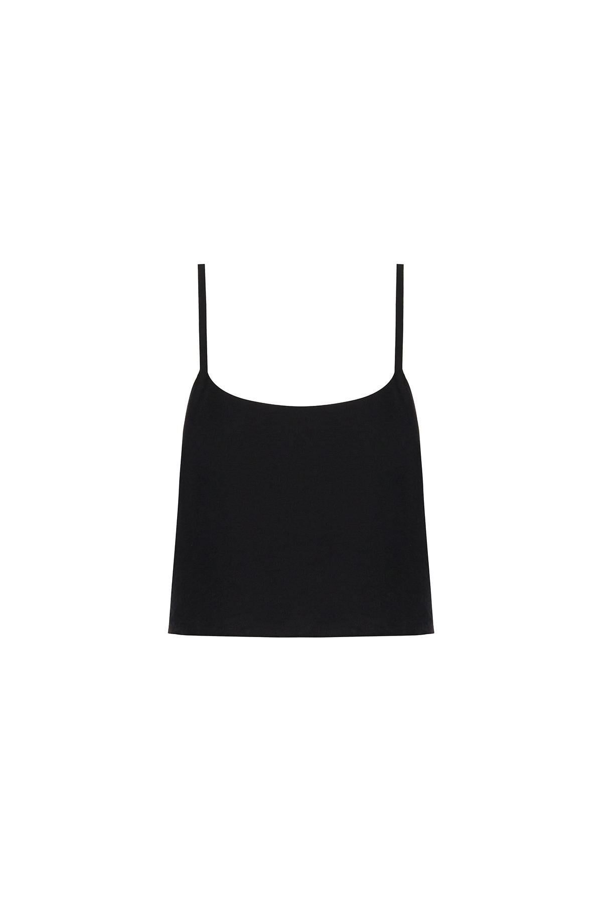 Ince Askılı Siyah Crop Top