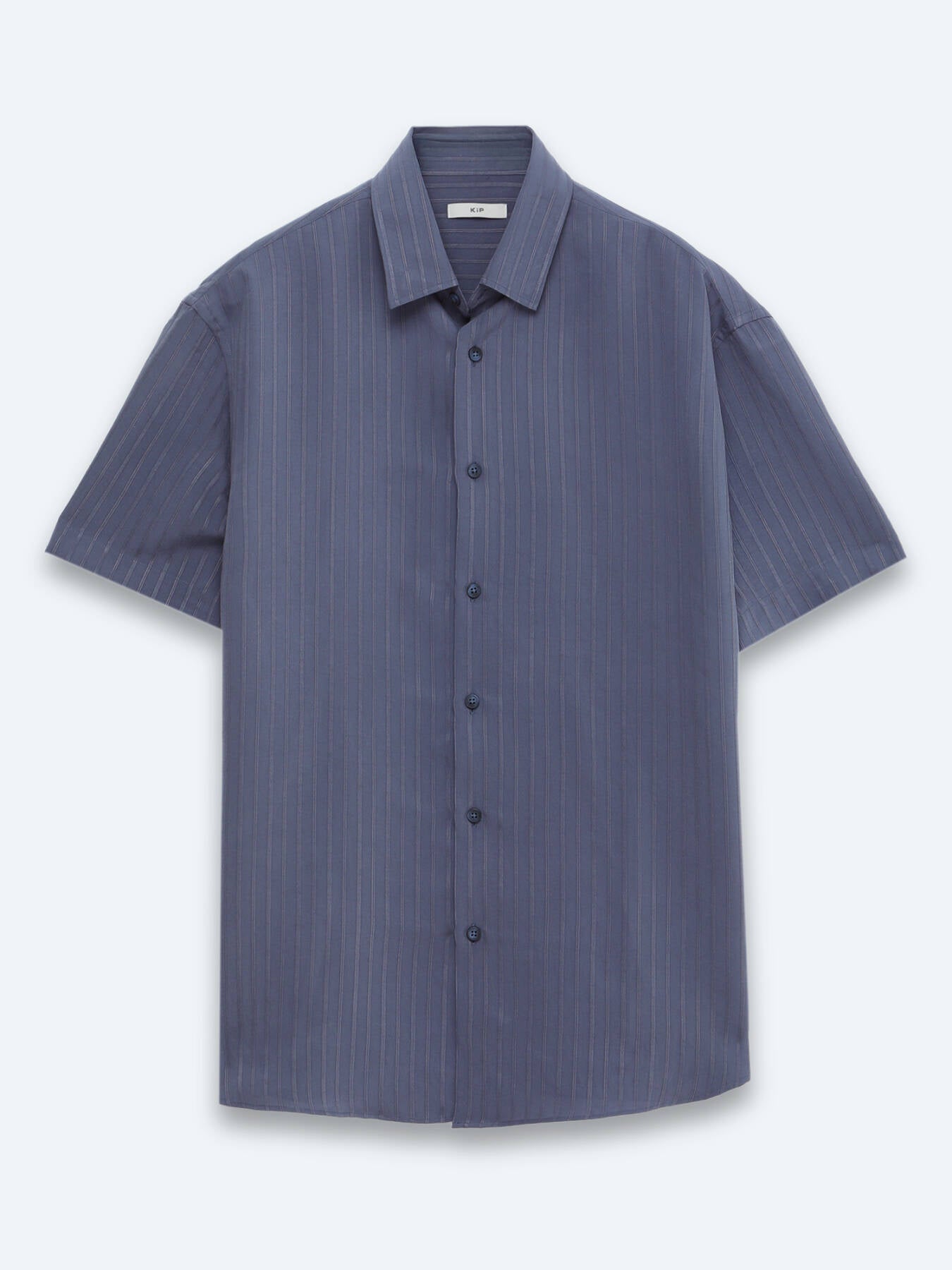 Indigo Çizgili Oversize Fit Kısa Dokuma Casual Gömlek