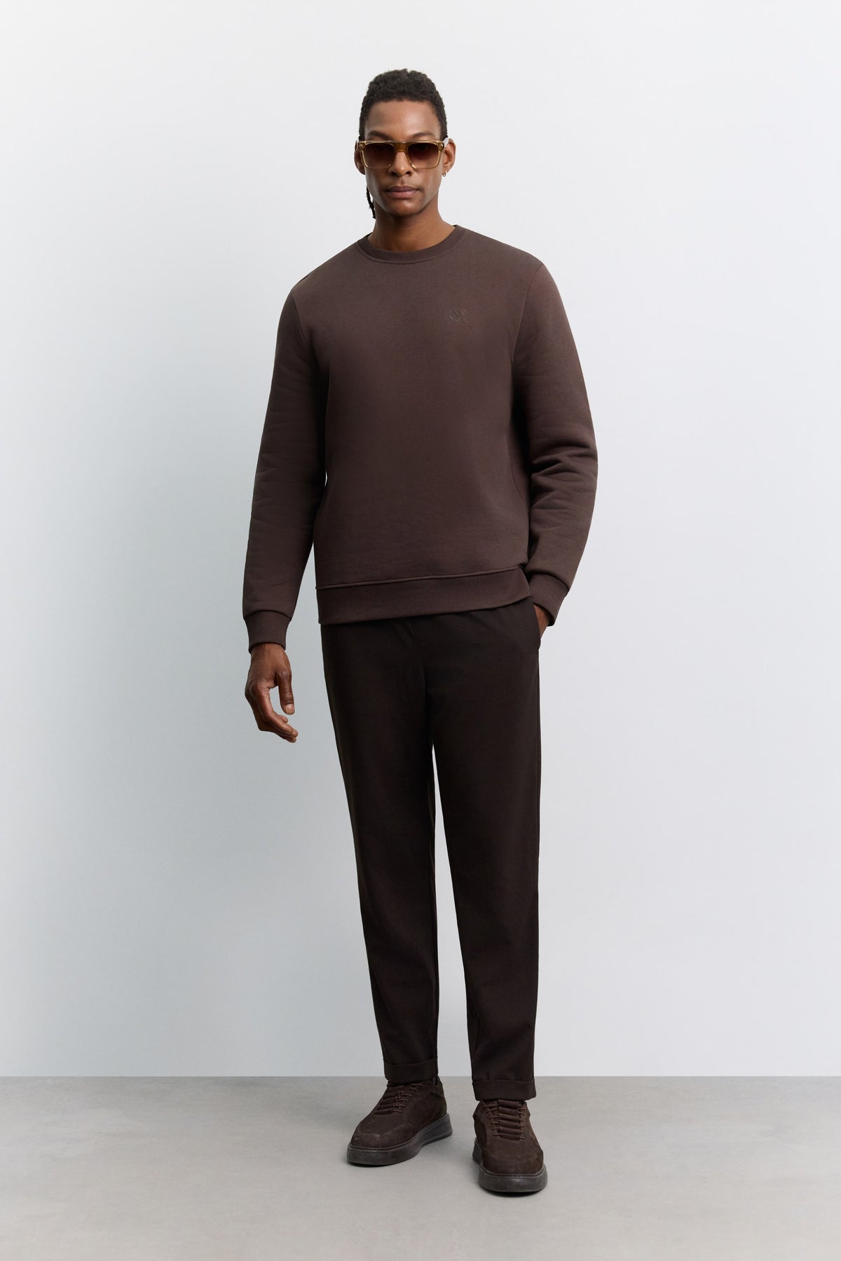 Kahve Bisiklet Yaka 3 Iplik Şardonlu -5 Dereceye Dayanıklı Sweatshirt