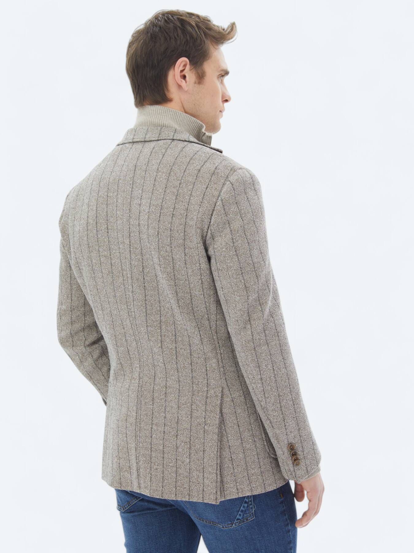 Kahverengi Çizgili Modern Fit Pamuk Karışımlı Örme Ceket