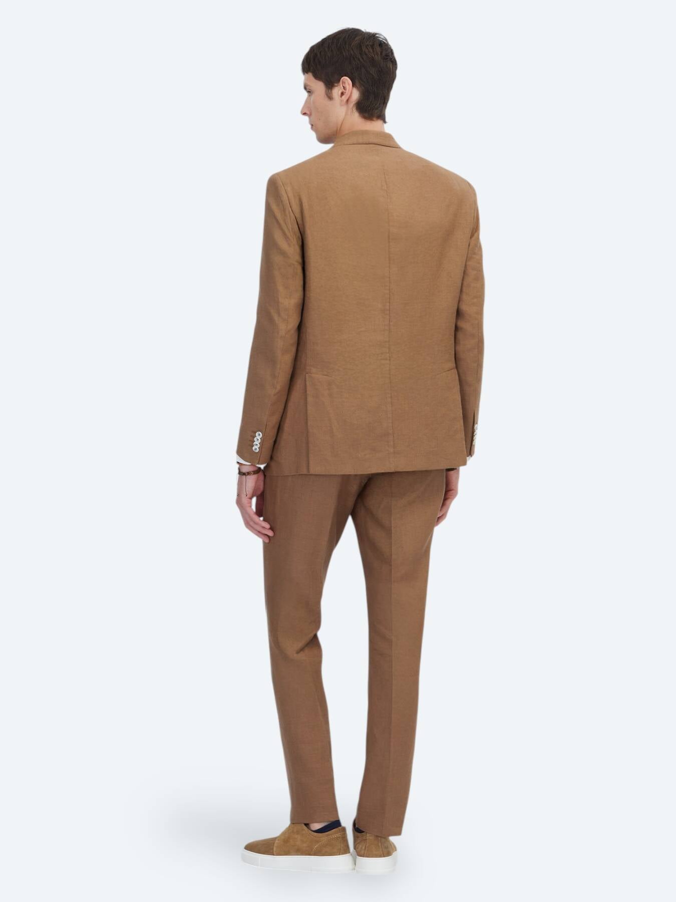 Kahverengi Modern Fit %100 Keten Takım Elbise