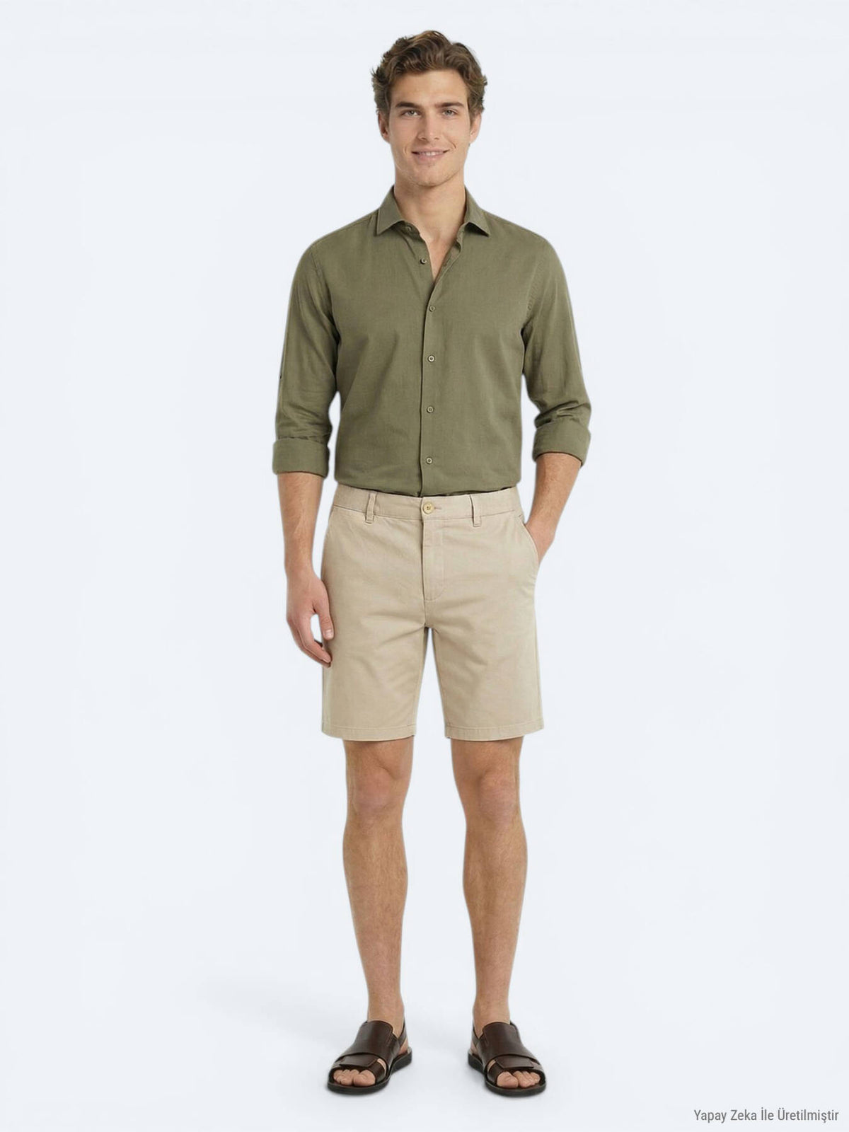 Karamel Düz Kumaş Jogging Fit Casual Pamuk Karışımlı Bermuda