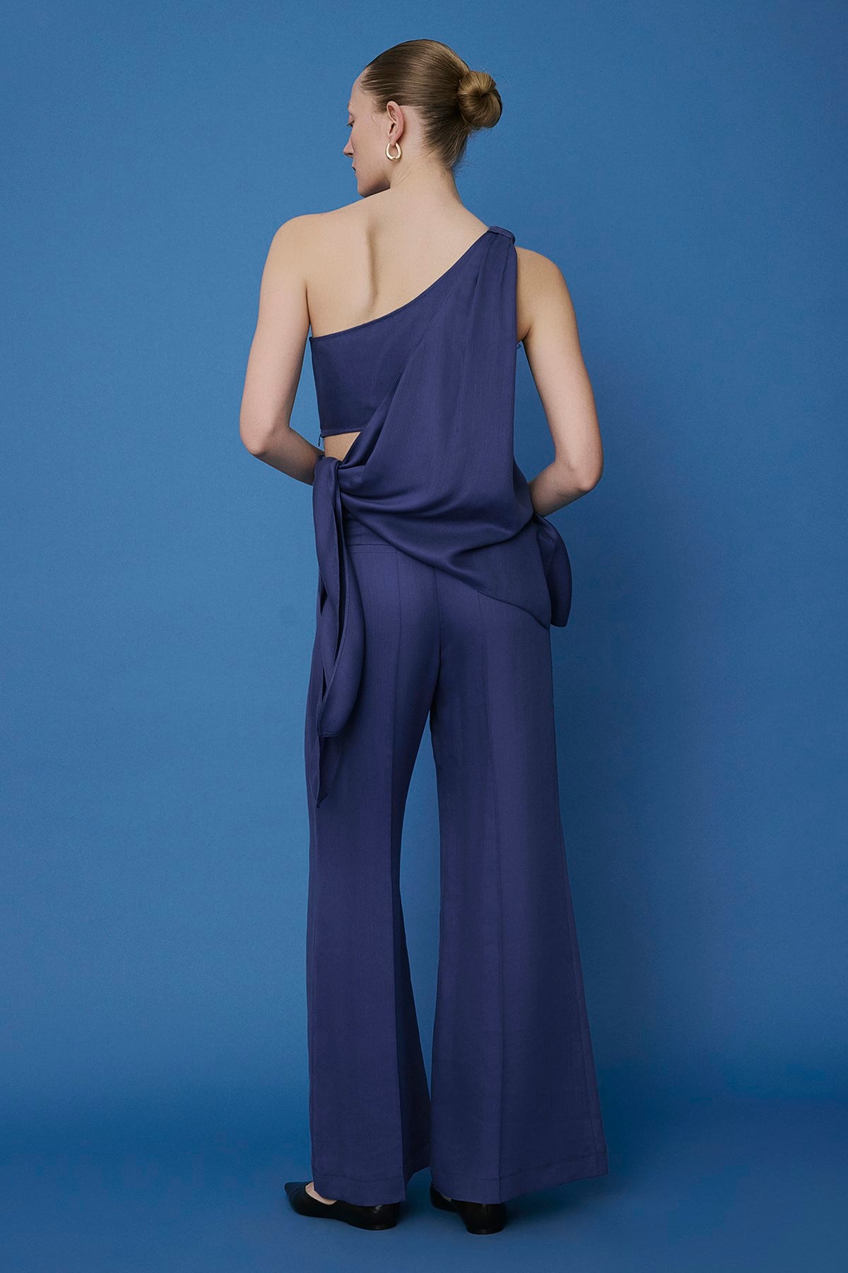 Kemerli Geniş Paça Indigo Pantolon