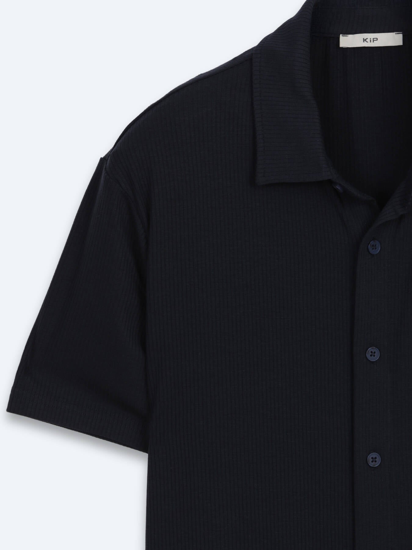 Lacivert Çizgili Regular Fit Kısa Casual Gömlek