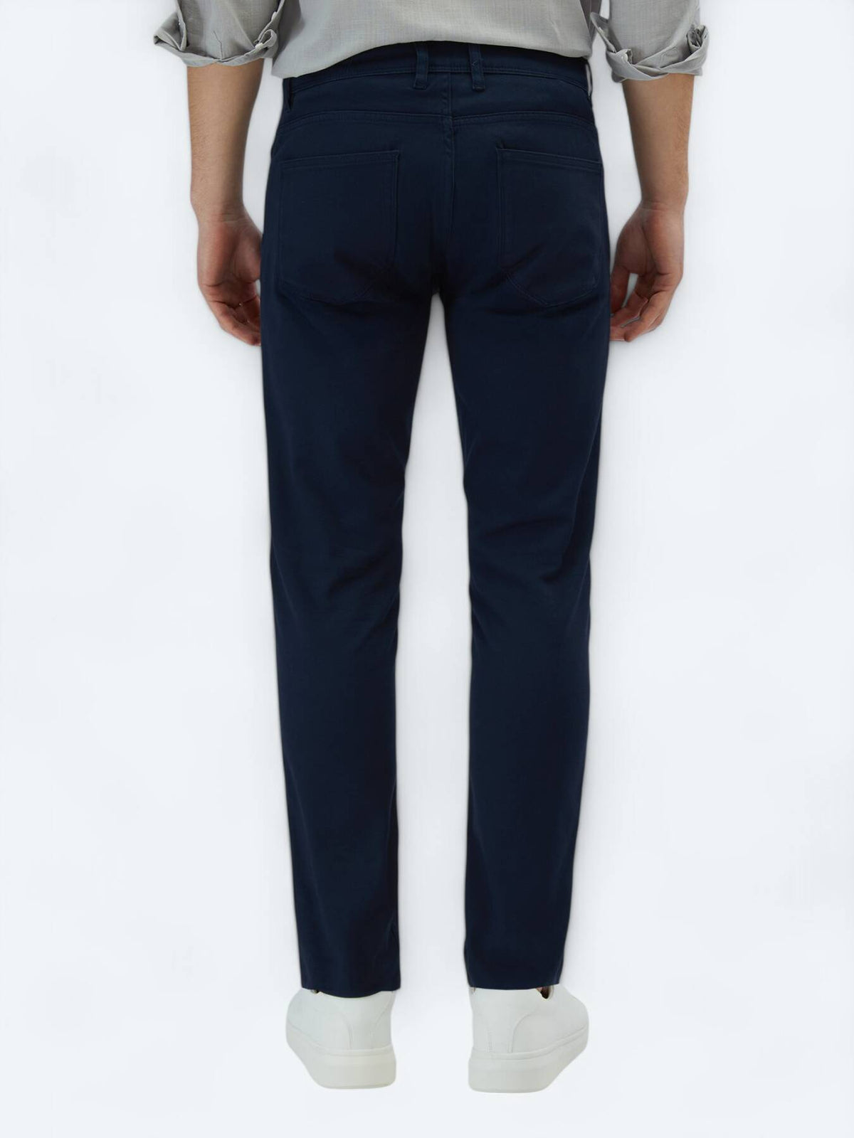 Lacivert Dokuma Slim Fit Casual Pamuk Karışımlı Pantolon
