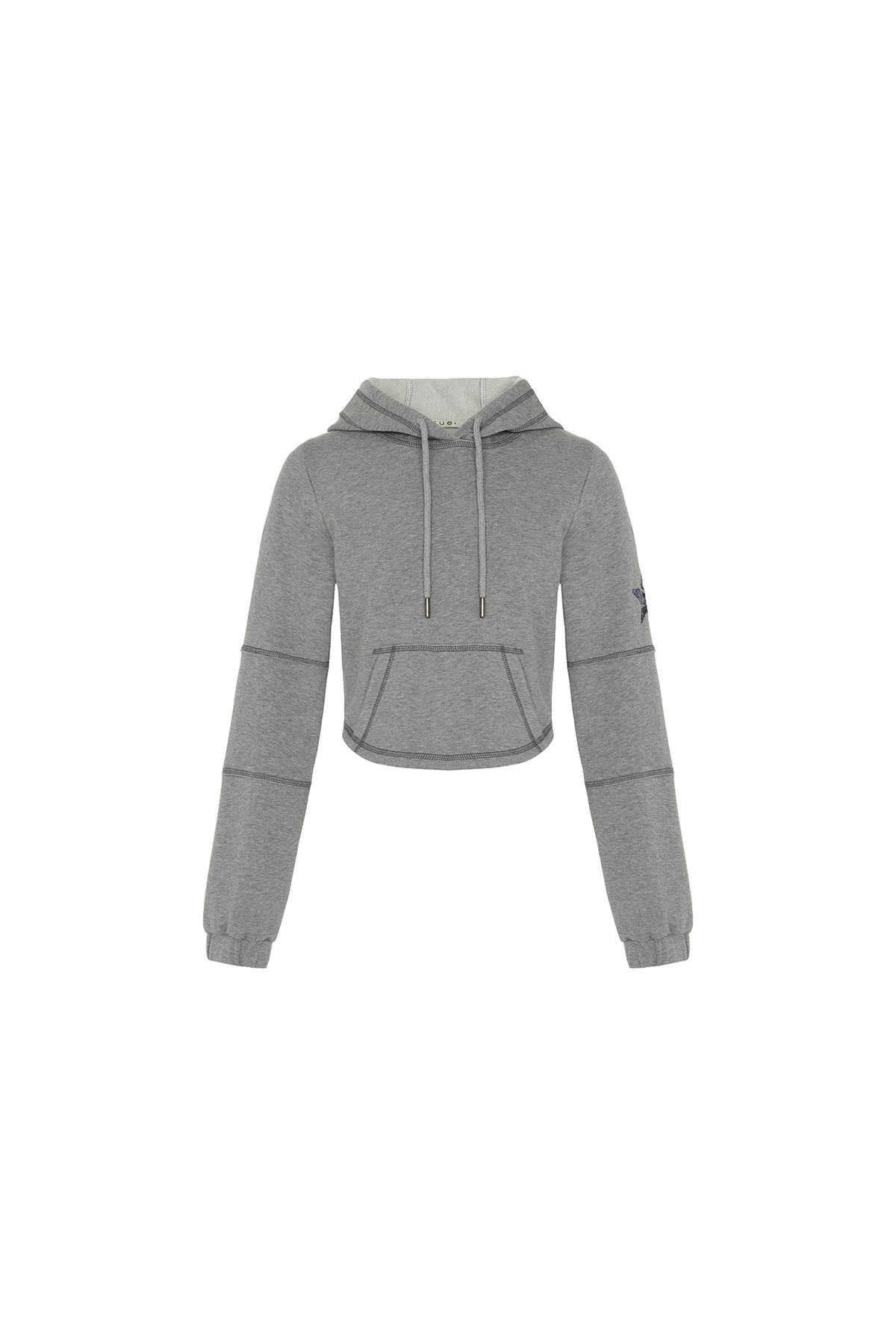 Önden Cepli Kapüşonlu Gri Sweatshirt