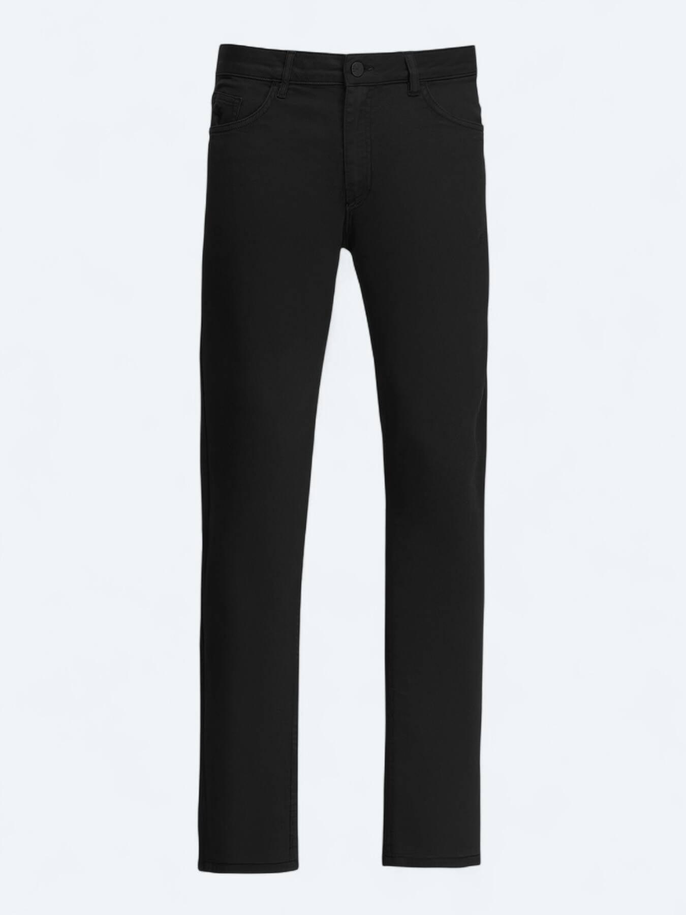 Siyah Düz Dokuma Slim Fit Casual Pamuk Karışımlı Pantolon