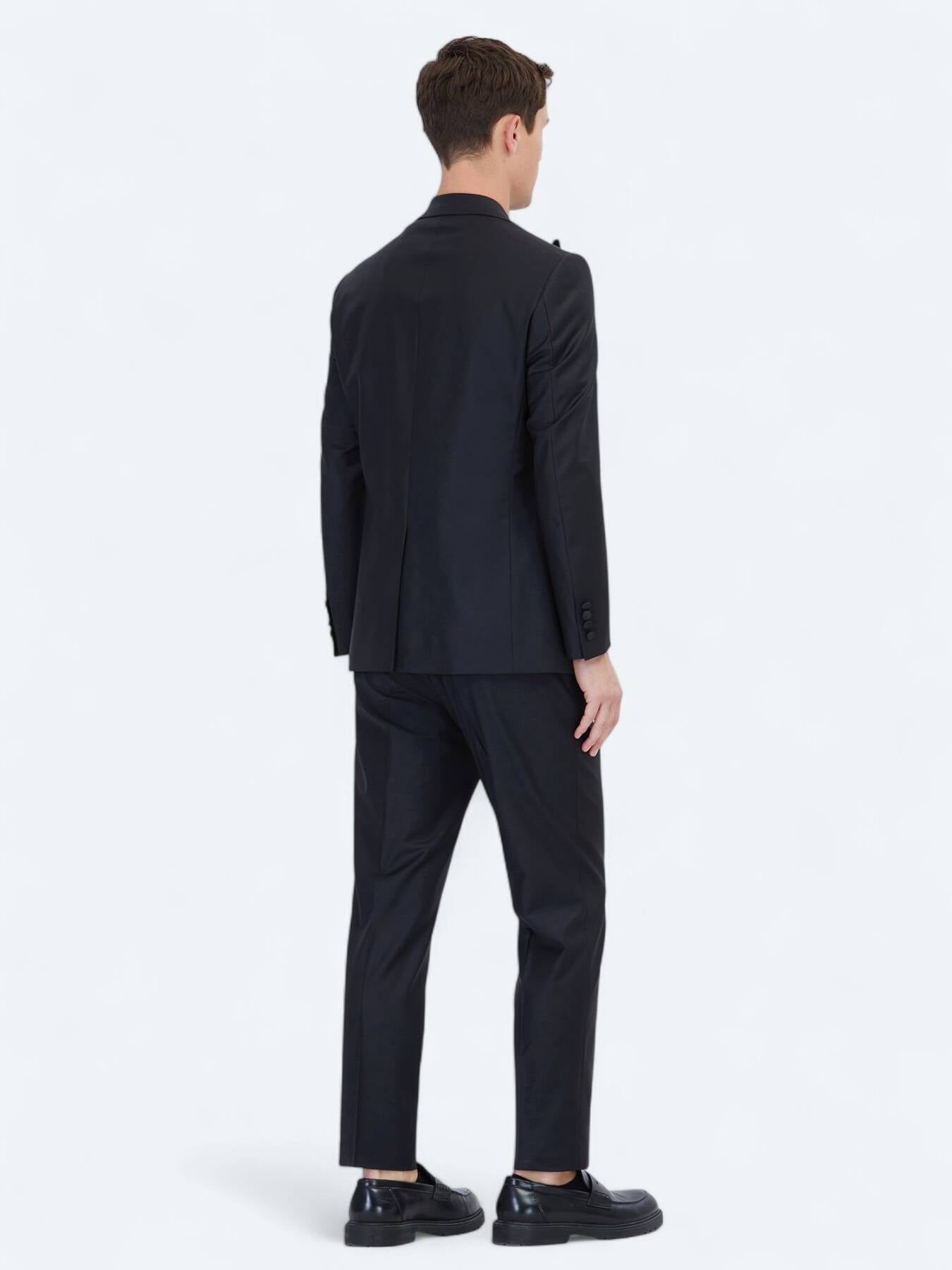 Siyah Düz Modern Fit Prinç Smokin Takım Elbise