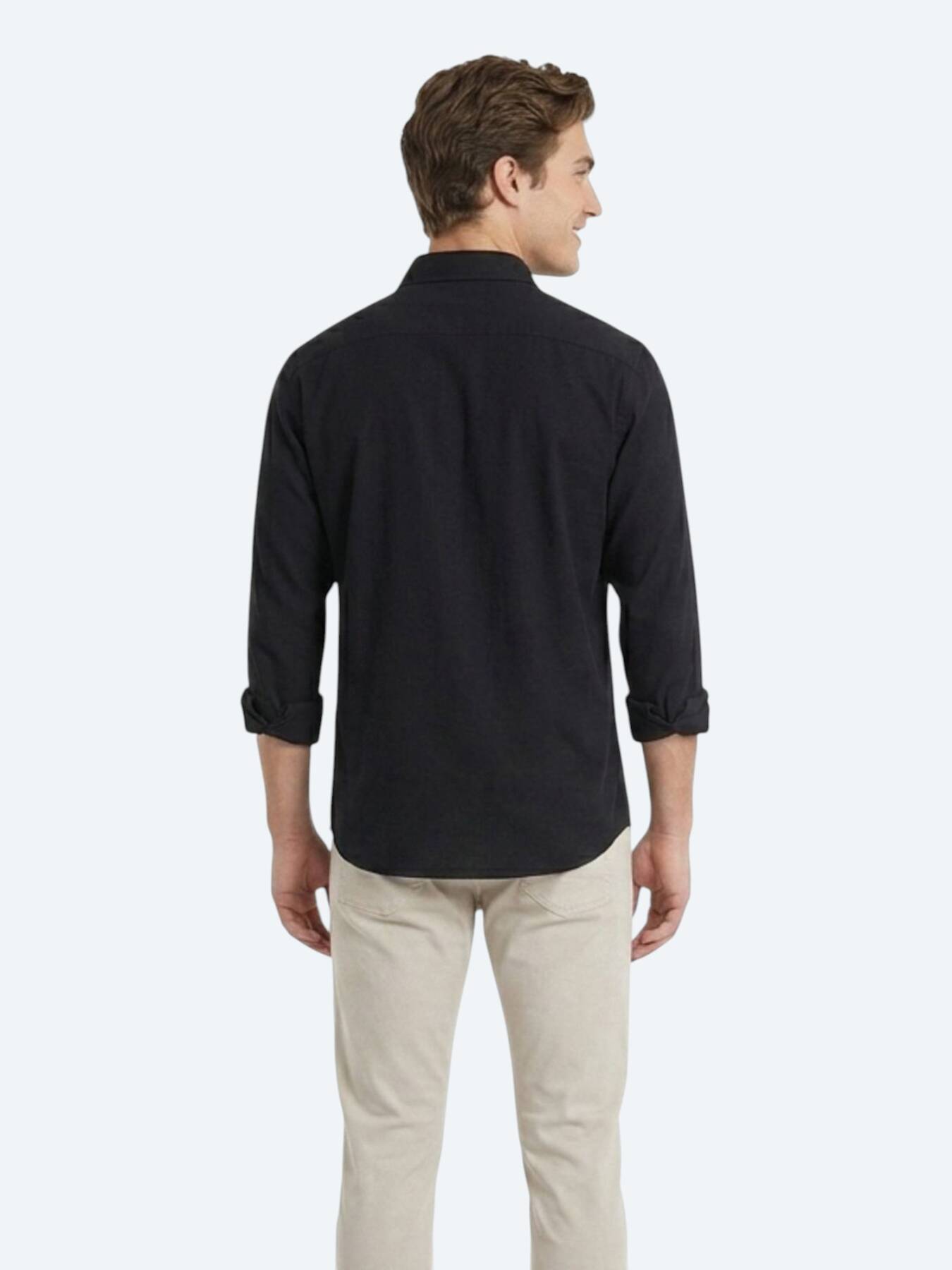 Siyah Düz Oversize Fit Uzun Dokuma Casual Gömlek