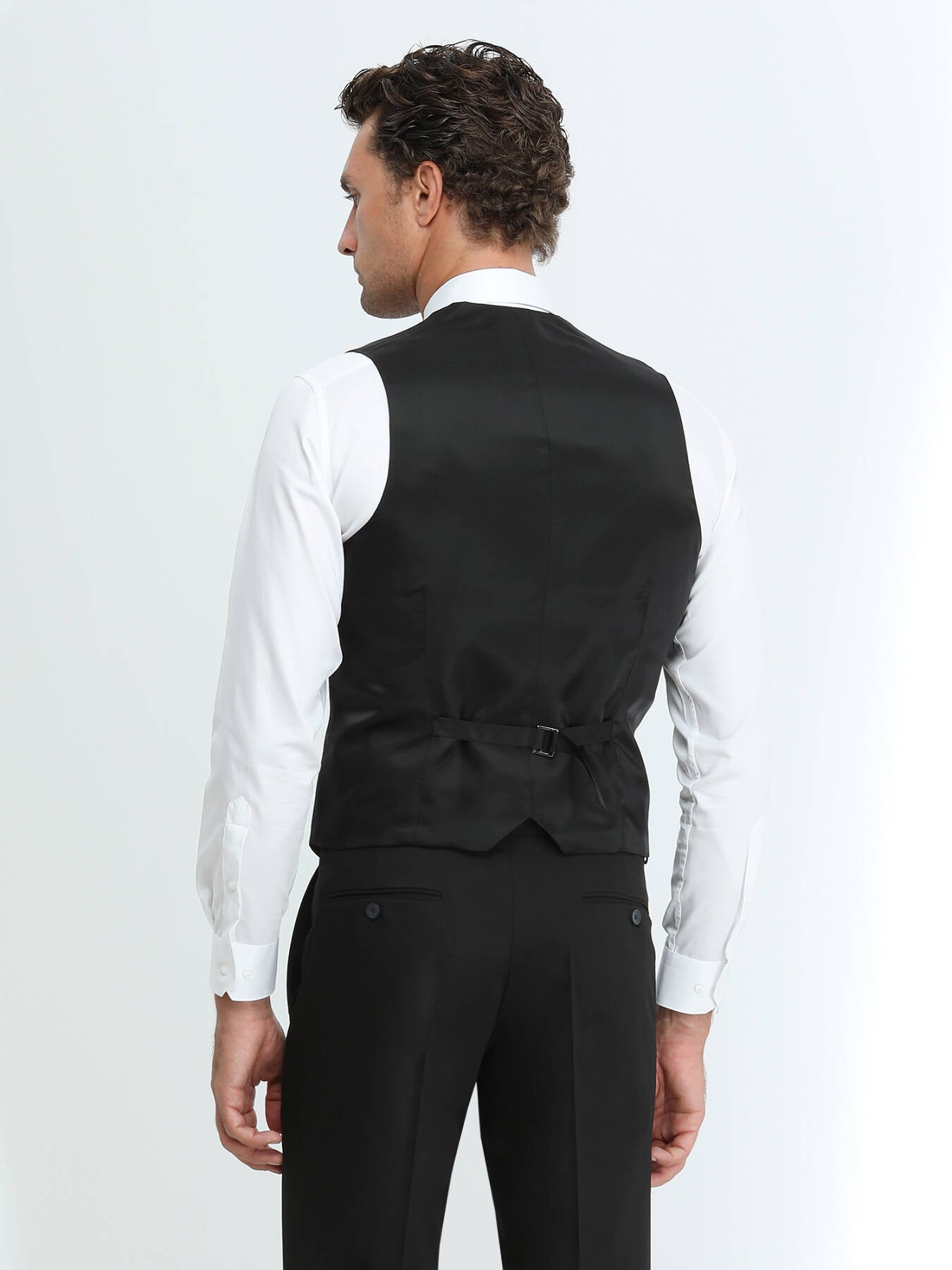 Siyah Slim Fit Klasik Dokuma Yelek