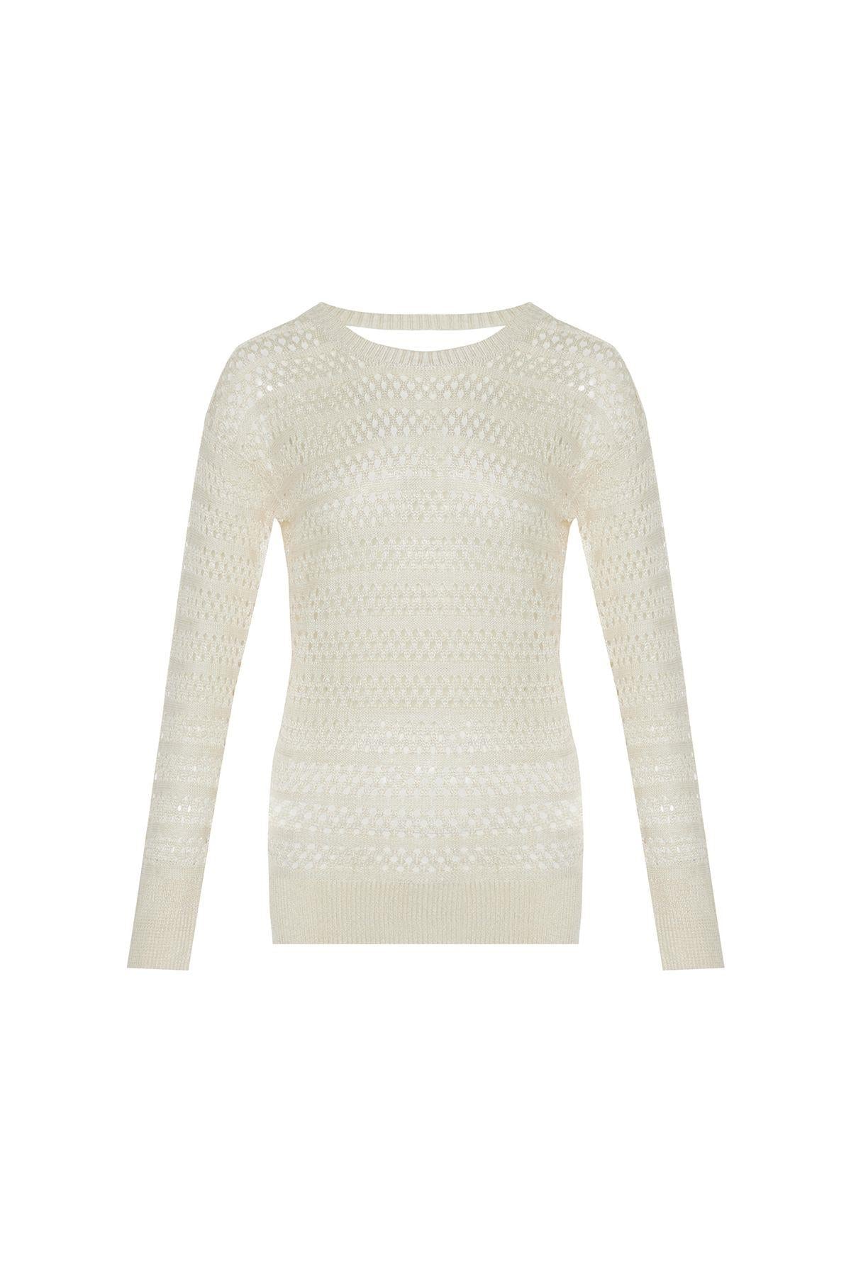 Transparan Ekru Triko Bluz