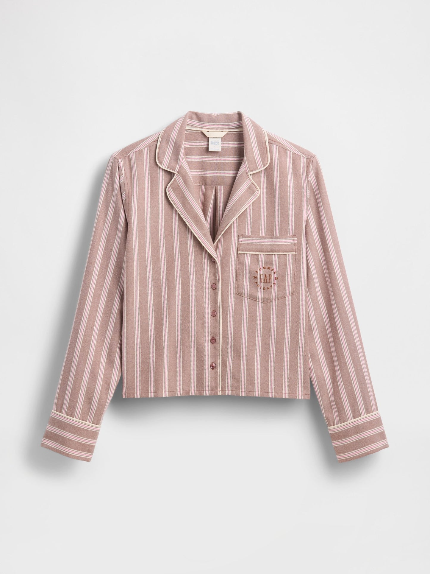 Koyu Pembe Gap × Summer Fridays Relaxed Flannel Çizgili Pijama Üstü