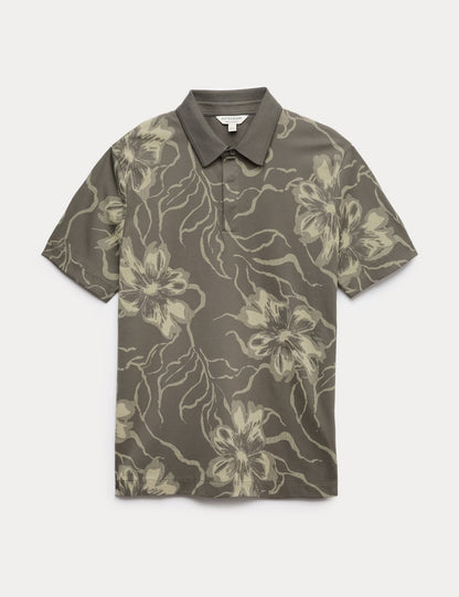 Pamuklu Çiçek Desenli Polo Yaka T-shirt